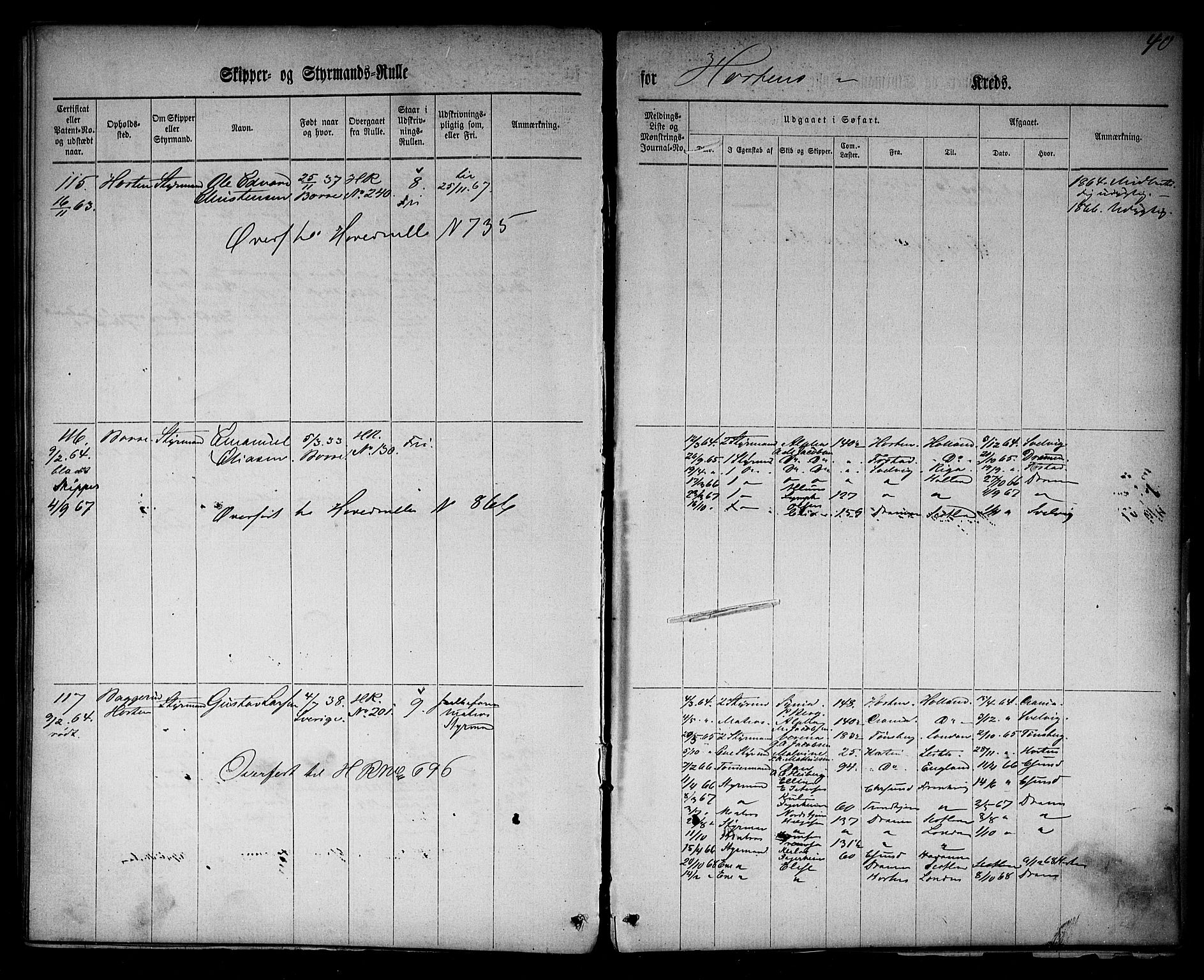 Horten innrulleringskontor, AV/SAKO-A-785/F/Fe/L0001: Patent nr. 1-171, 1860-1868, s. 67