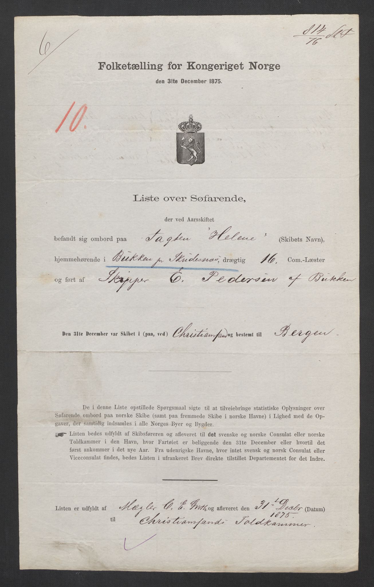 RA, Folketelling 1875, skipslister: Skip i innenrikske havner, hjemmehørende i 1) landdistrikter, 2) forskjellige steder, 3) utlandet, 1875, s. 46