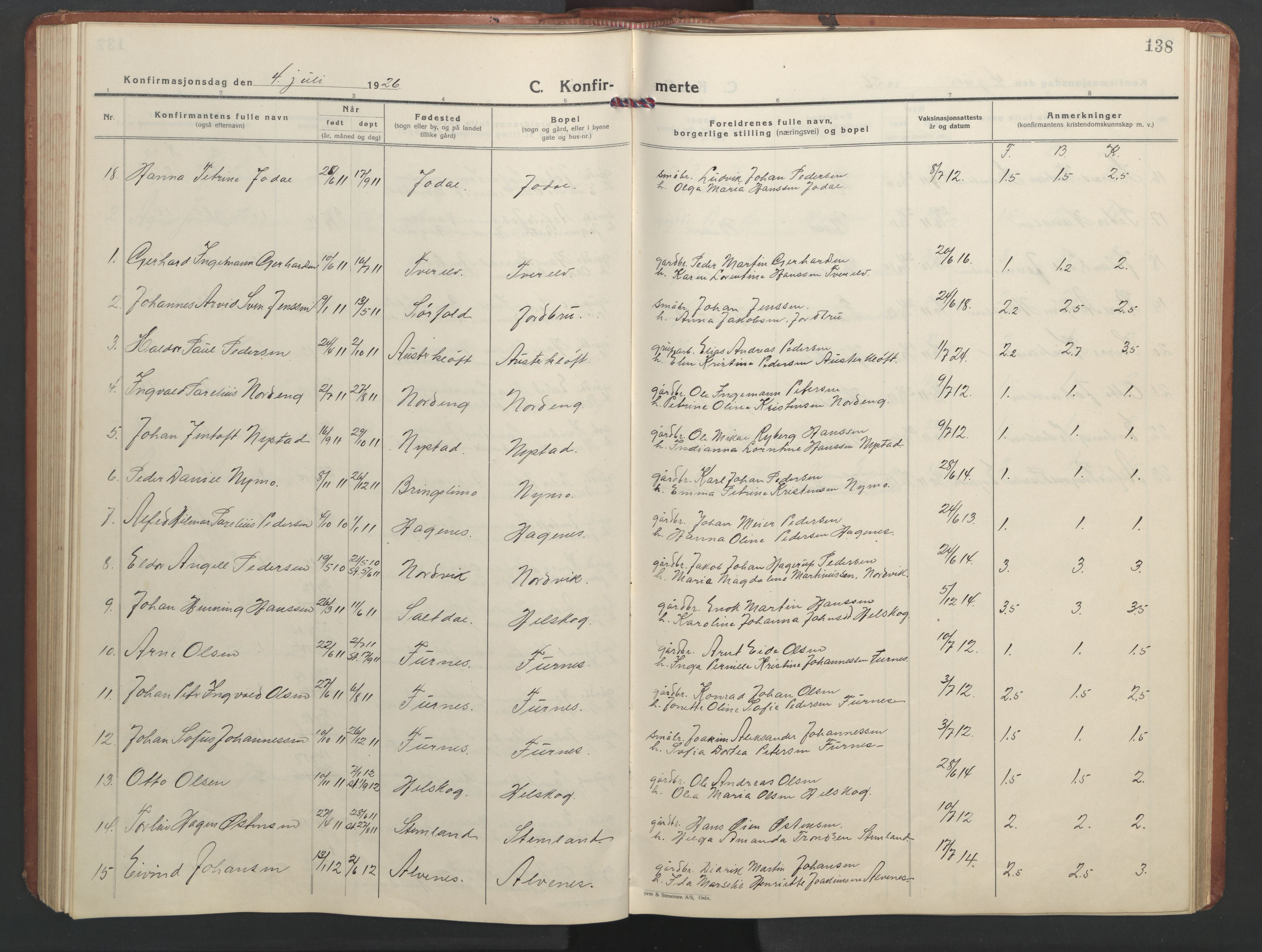 Ministerialprotokoller, klokkerbøker og fødselsregistre - Nordland, AV/SAT-A-1459/851/L0727: Klokkerbok nr. 851C02, 1925-1948, s. 138