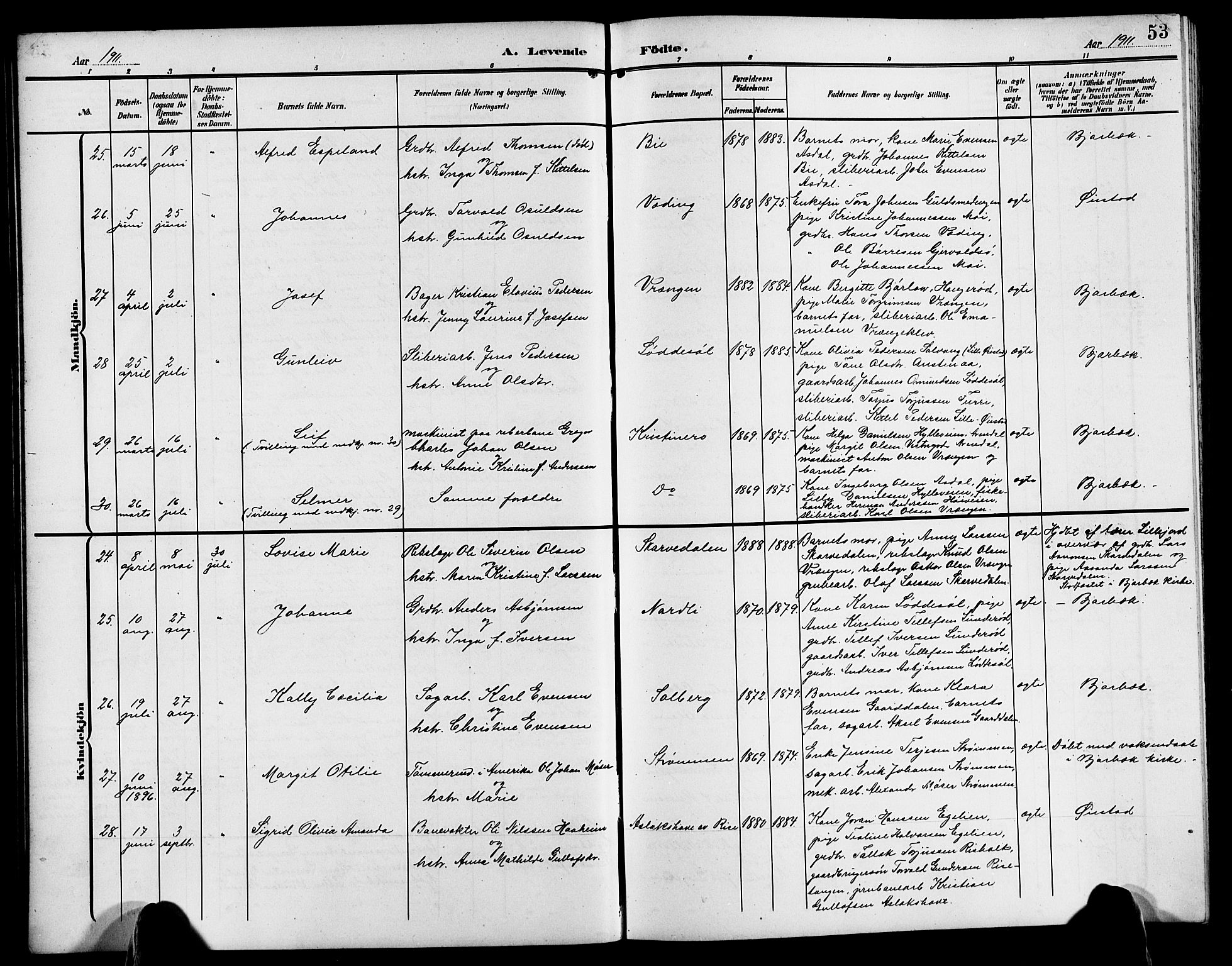 Øyestad sokneprestkontor, AV/SAK-1111-0049/F/Fb/L0011: Klokkerbok nr. B 11, 1906-1918, s. 53