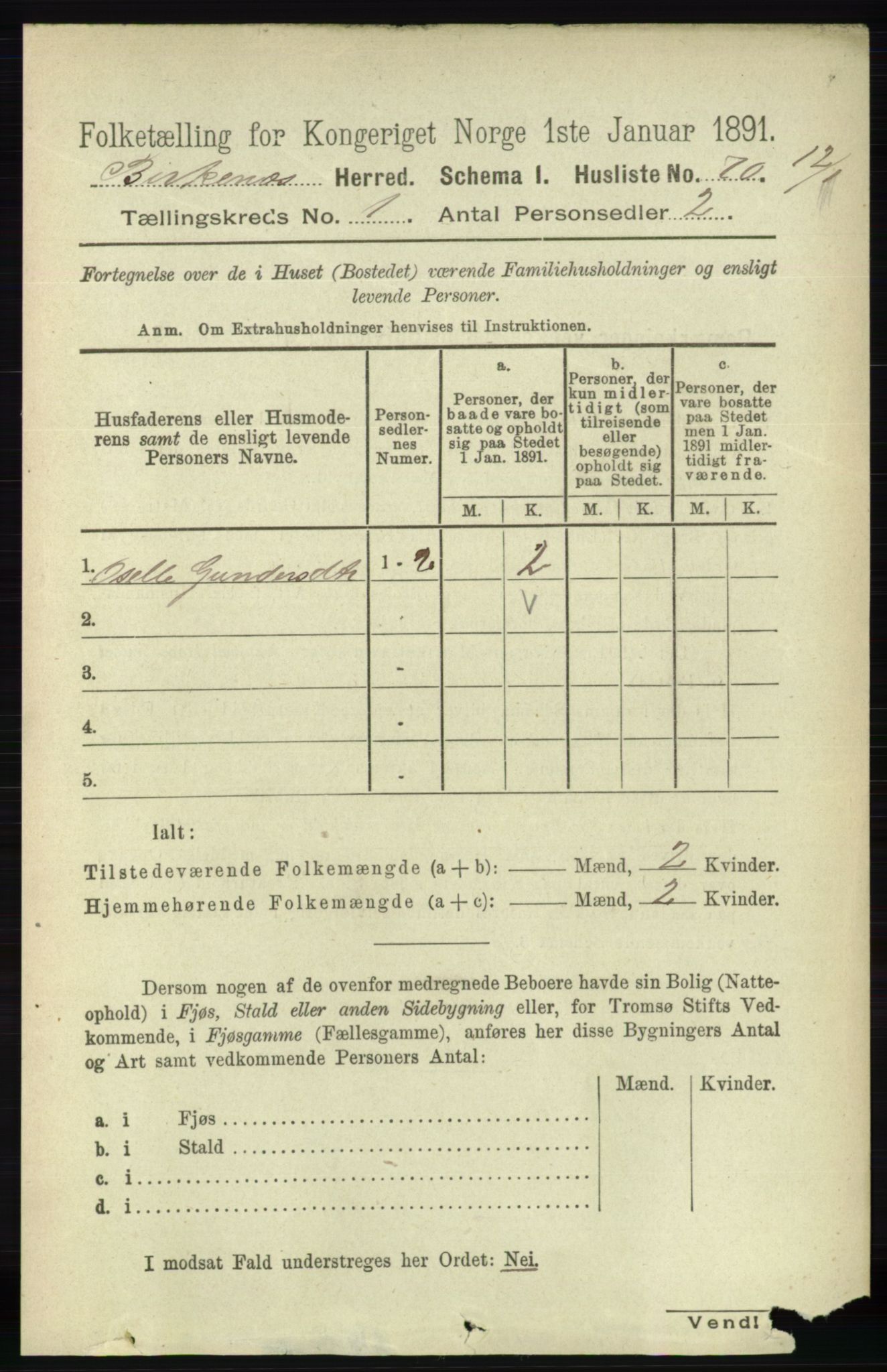 RA, Folketelling 1891 for 0928 Birkenes herred, 1891, s. 90