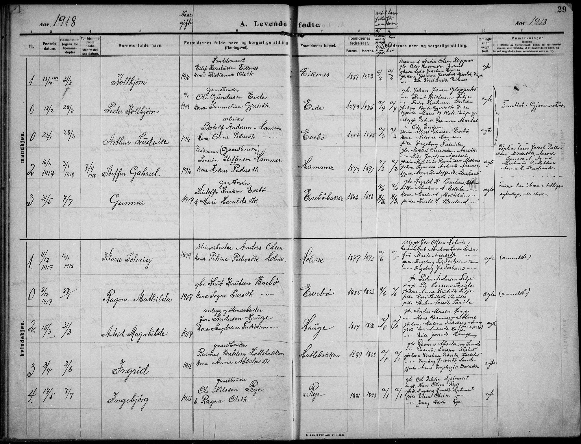 Gloppen sokneprestembete, AV/SAB-A-80101/H/Hab/Habb/L0003: Klokkerbok nr. B 3, 1910-1933, s. 29