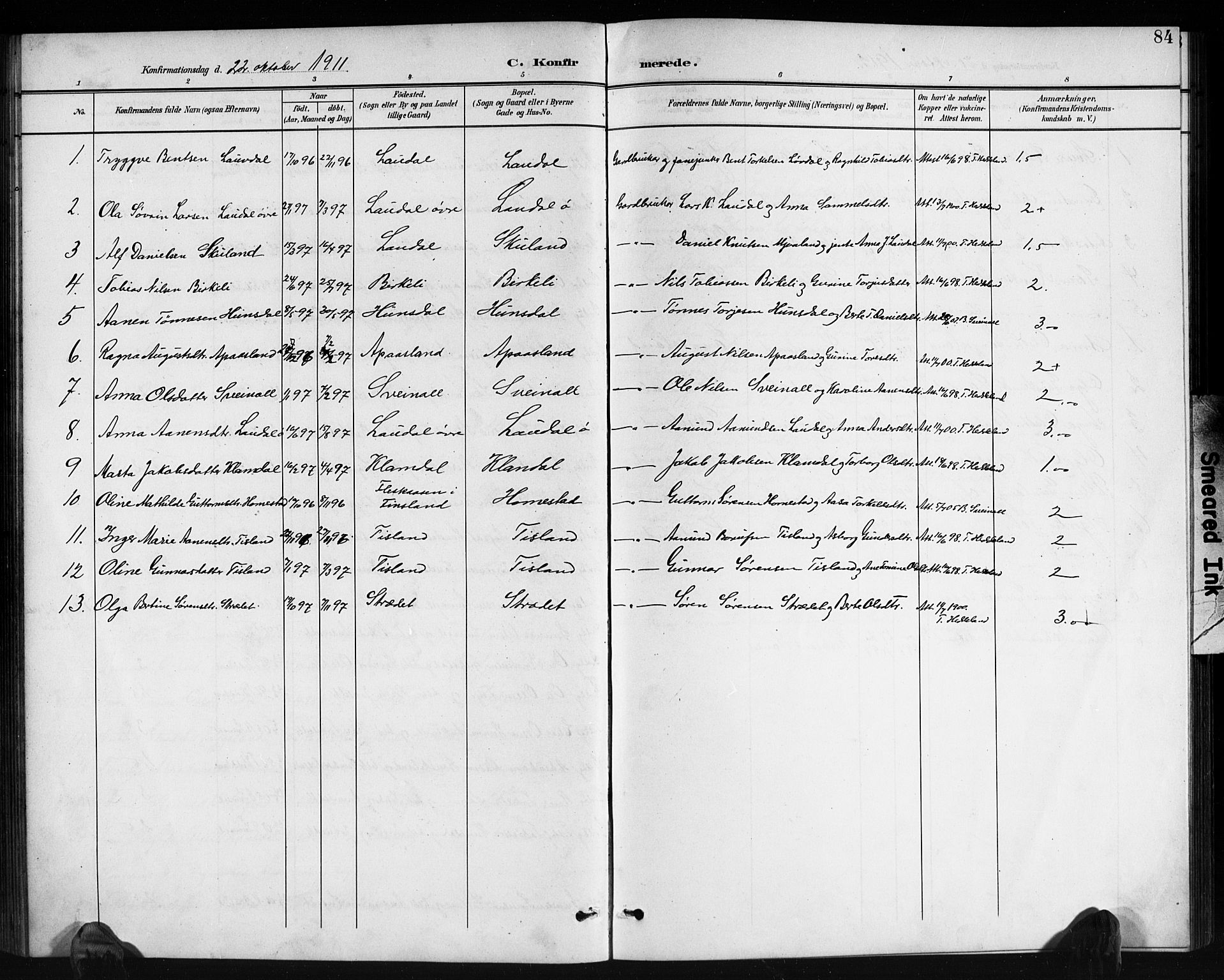 Holum sokneprestkontor, AV/SAK-1111-0022/F/Fb/Fbb/L0004: Klokkerbok nr. B 4, 1899-1920, s. 84