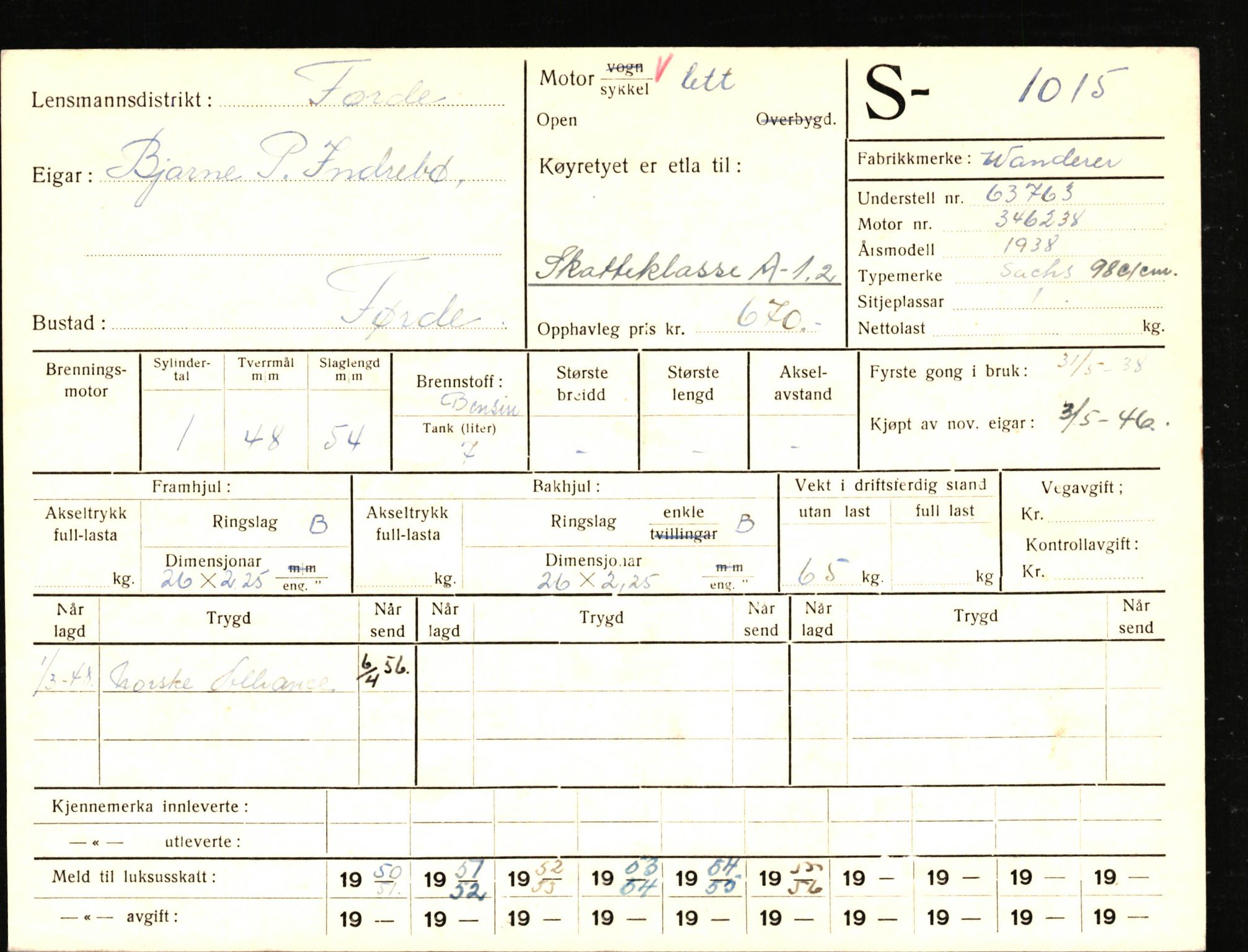 Statens vegvesen, Sogn og Fjordane vegkontor, SAB/A-5301/4/F/L0010: Registerkort utmeldte Sogn, 1957-1960, s. 1