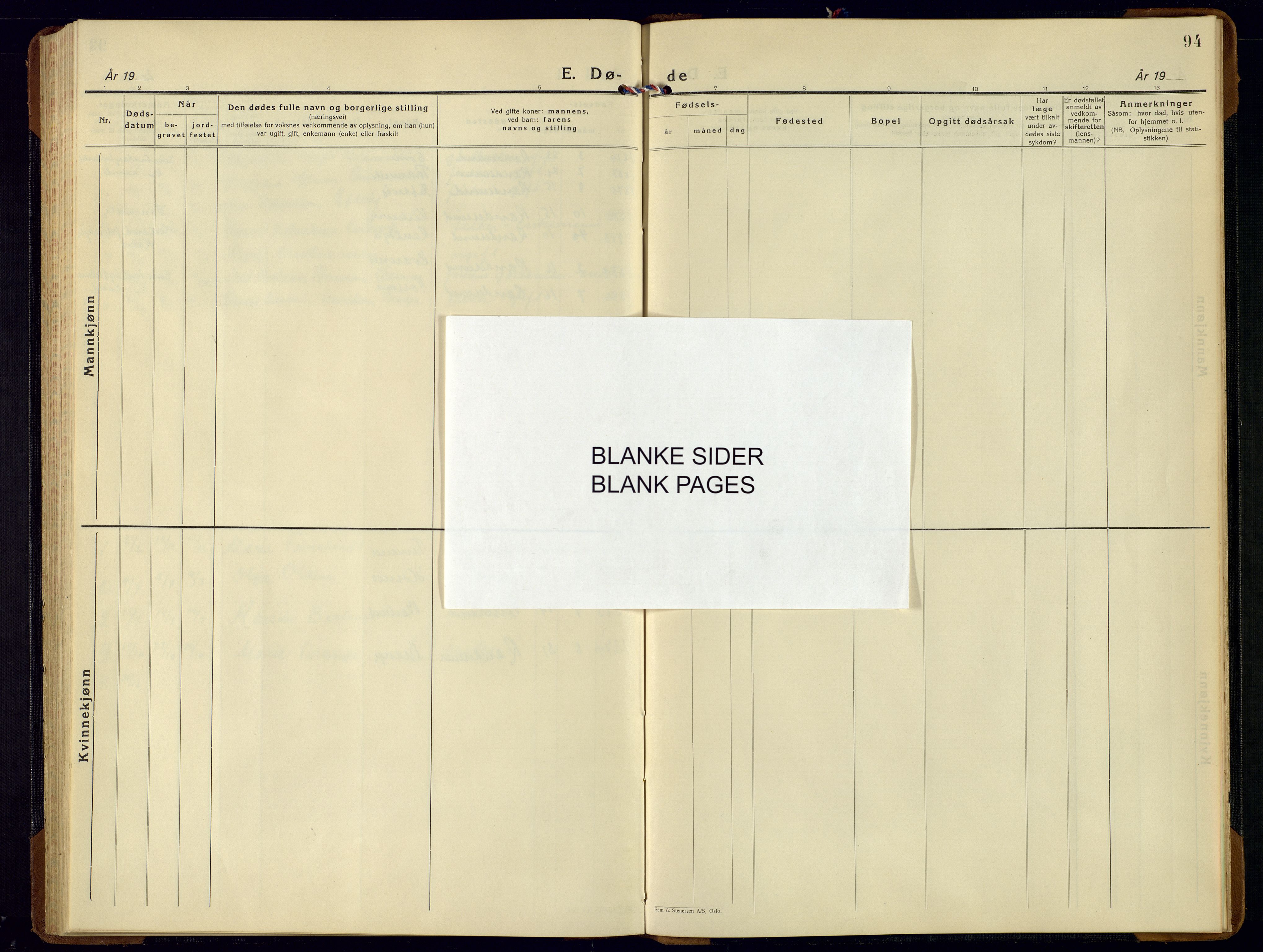 Oddernes sokneprestkontor, AV/SAK-1111-0033/F/Fb/Fbb/L0003: Klokkerbok nr. B-3, 1934-1962, s. 94