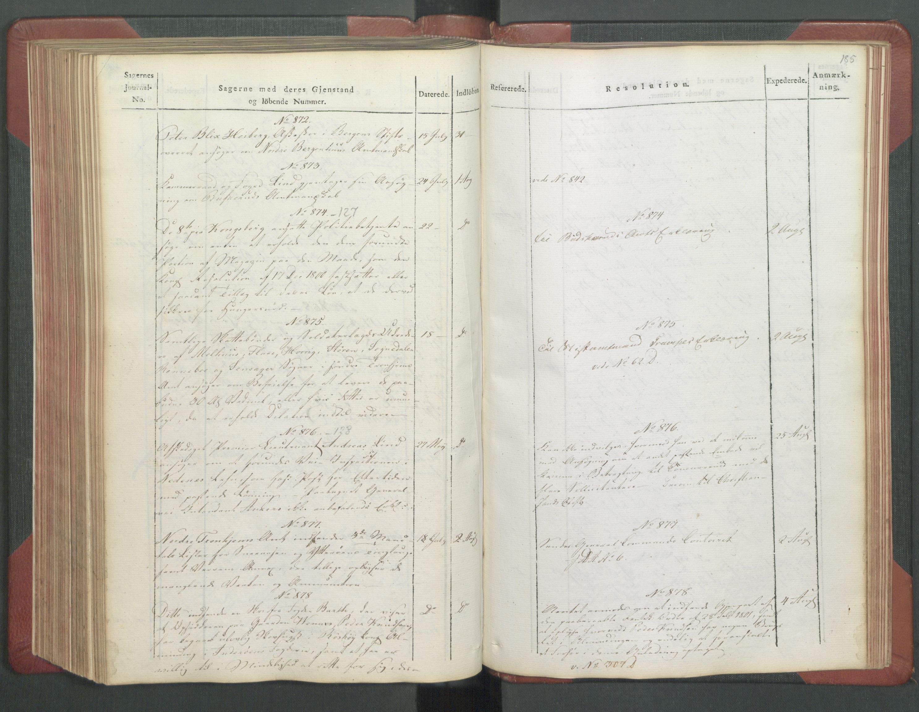 Departementene i 1814, AV/RA-S-3899/Fb/L0029: Journal A 1-900 (ekstraktprotokoll), 1814, s. 185