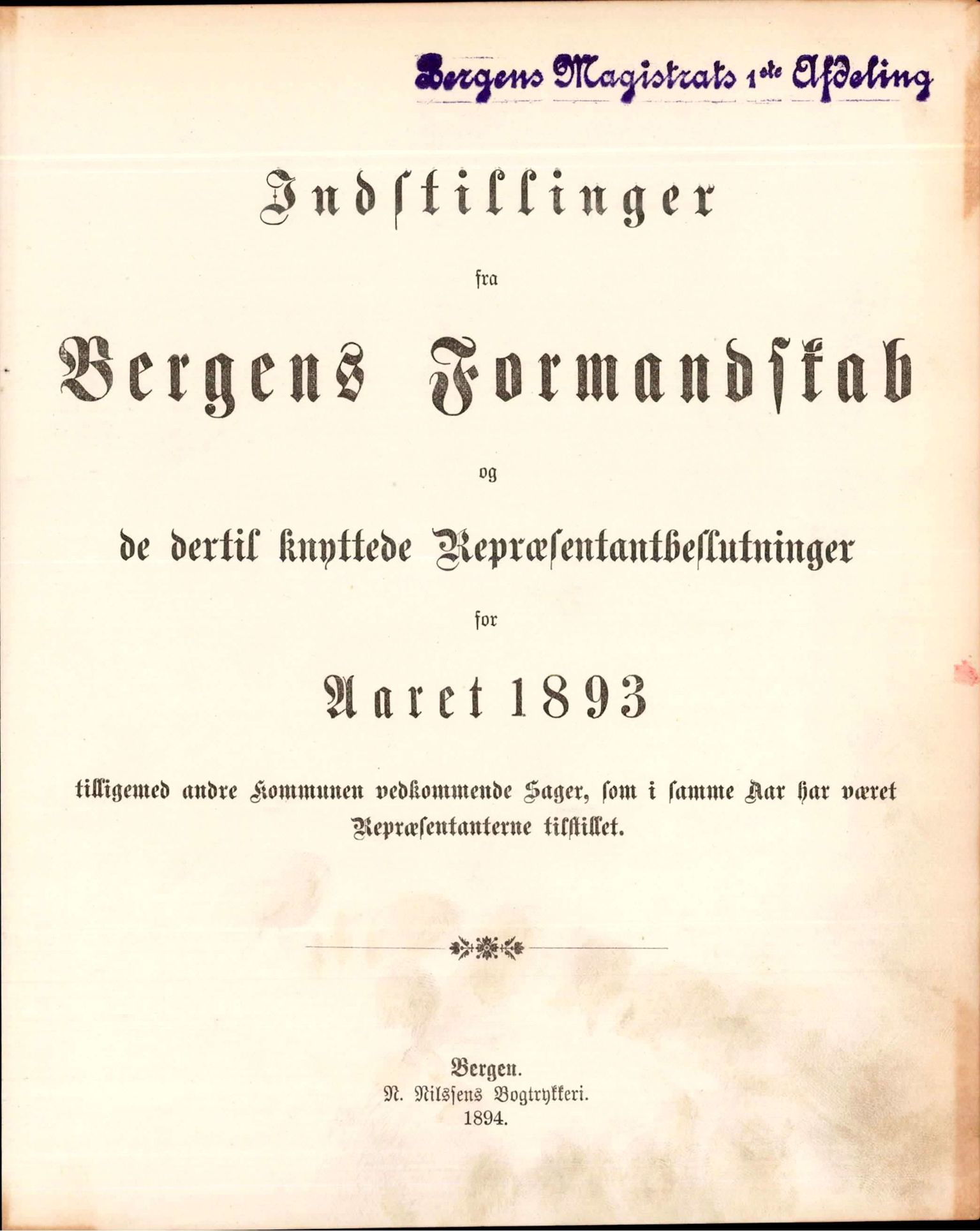 Bergen kommune. Formannskapet, BBA/A-0003/Ad/L0048: Bergens Kommuneforhandlinger, 1893