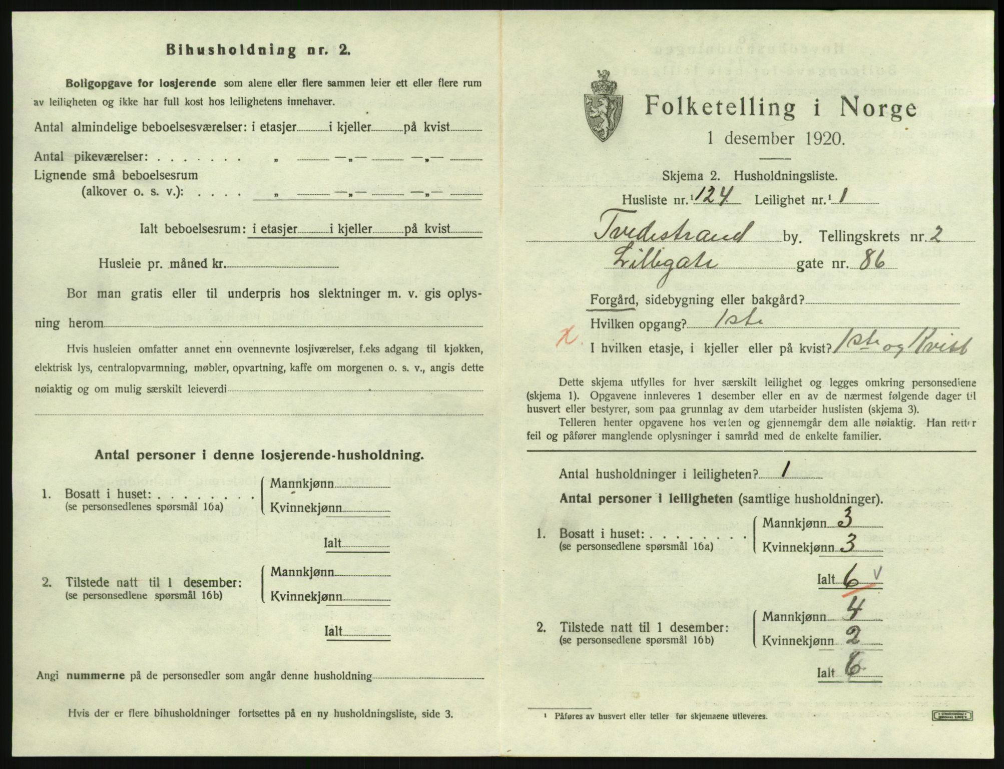 SAK, Folketelling 1920 for 0902 Tvedestrand ladested, 1920, s. 1257