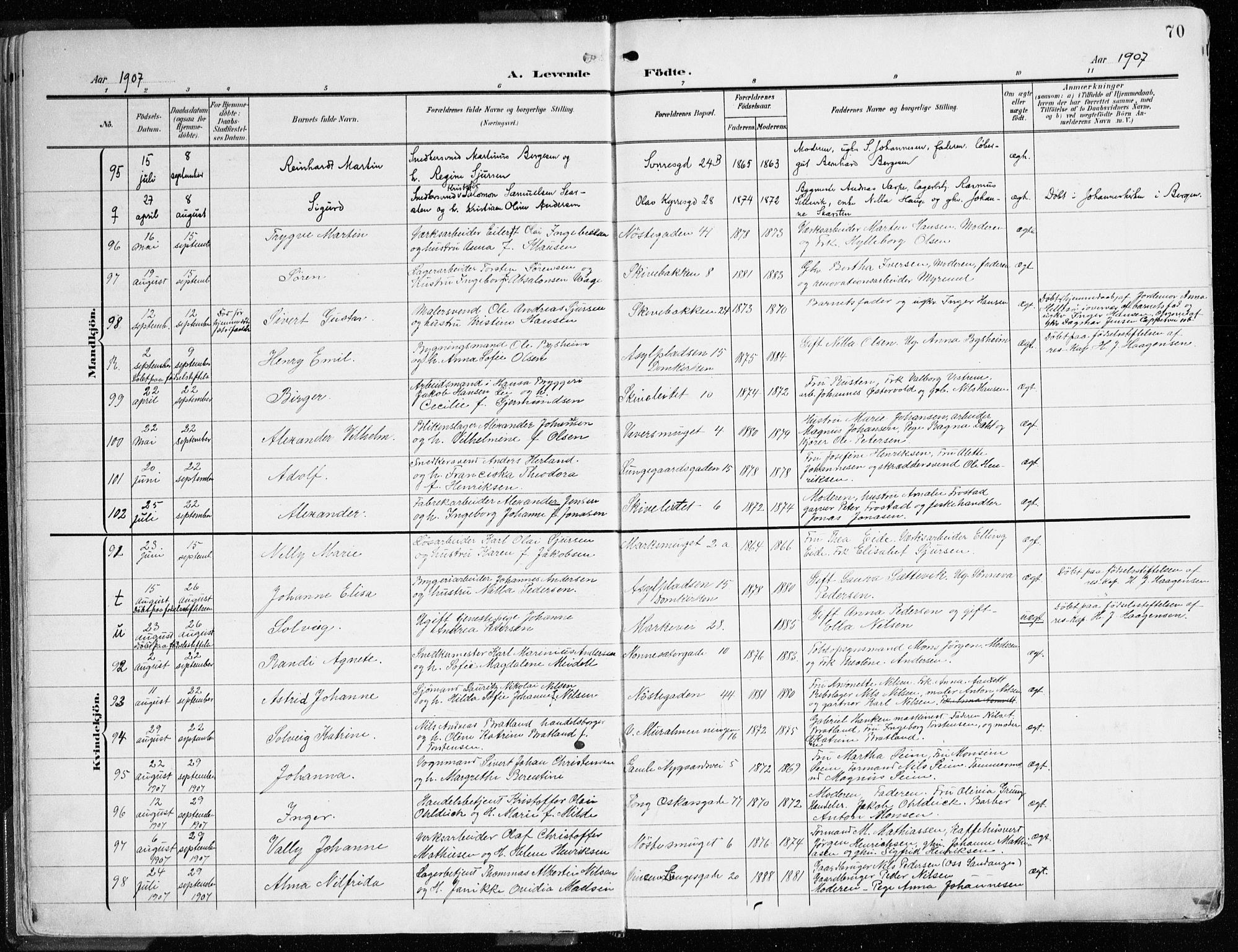 Domkirken sokneprestembete, AV/SAB-A-74801/H/Haa/L0025: Ministerialbok nr. B 8, 1903-1925, s. 70