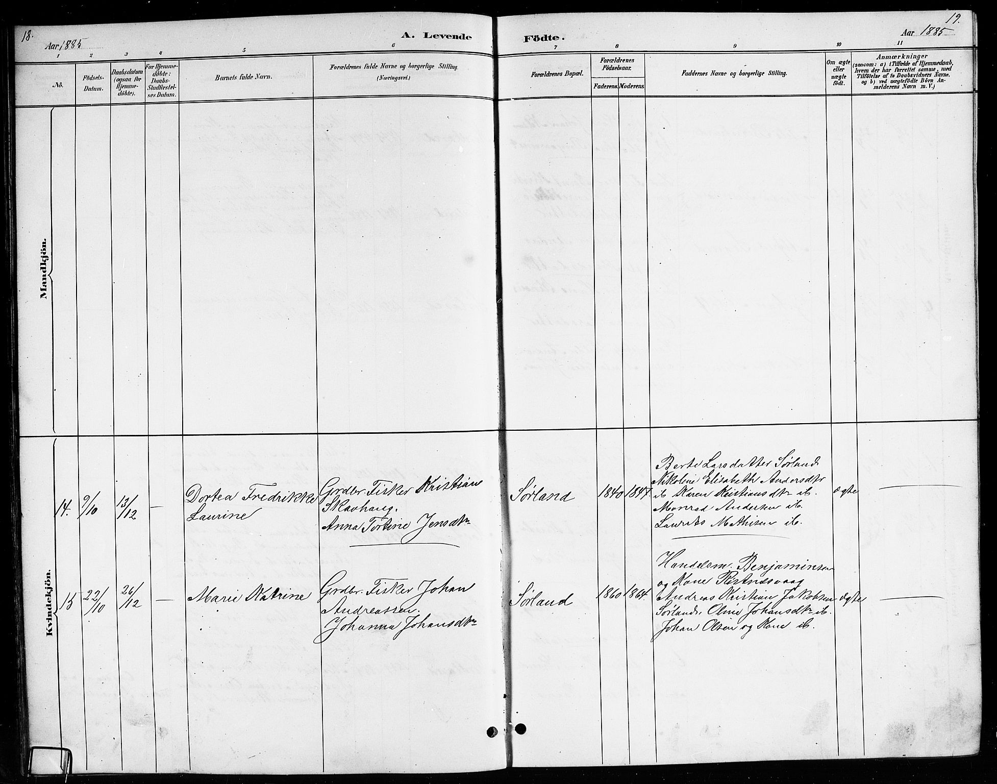 Ministerialprotokoller, klokkerbøker og fødselsregistre - Nordland, AV/SAT-A-1459/807/L0123: Klokkerbok nr. 807C01, 1884-1910, s. 18-19