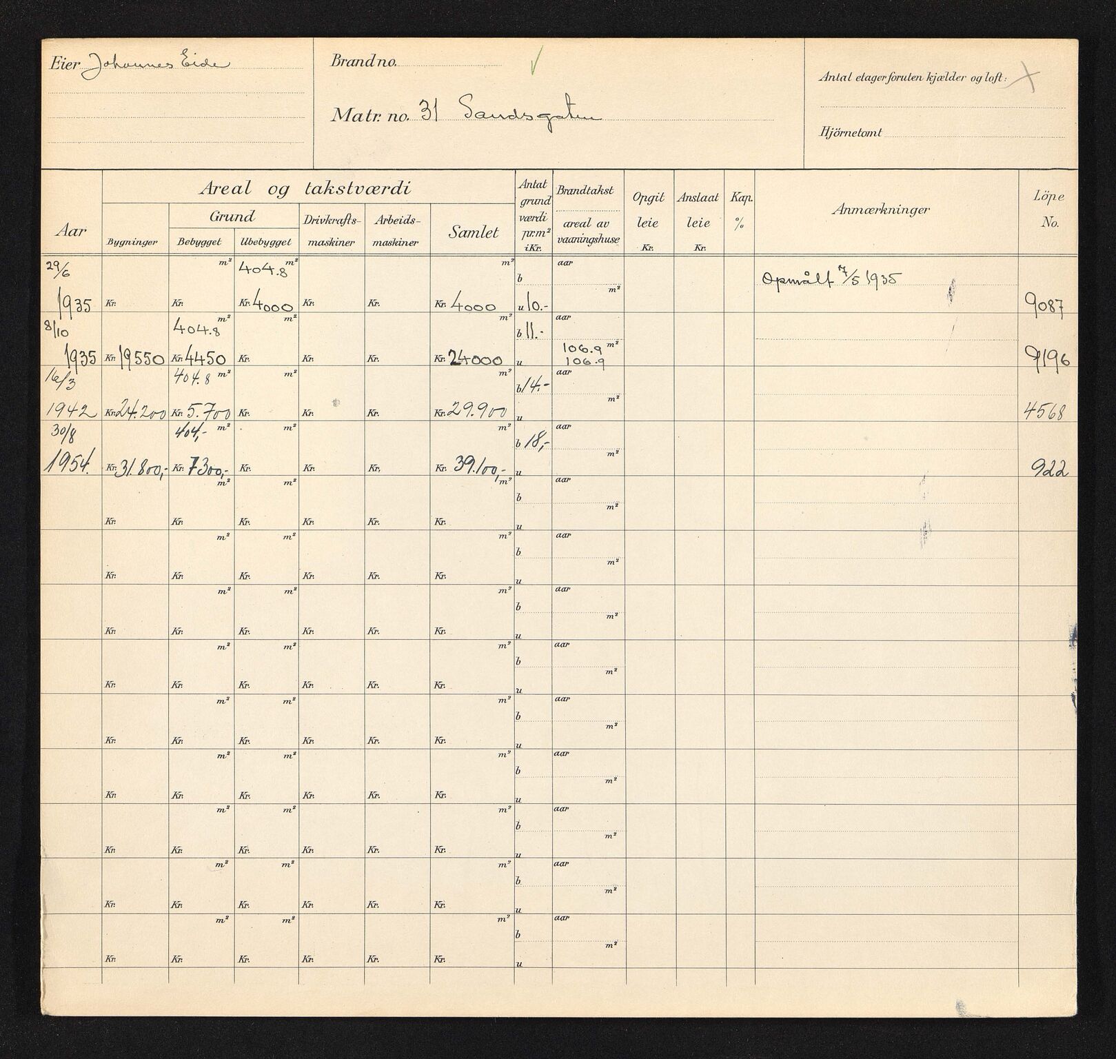Stavanger kommune. Skattetakstvesenet, BYST/A-0440/F/Fa/Faa/L0038/0004: Skattetakstkort / Sandsgata 26 - 80