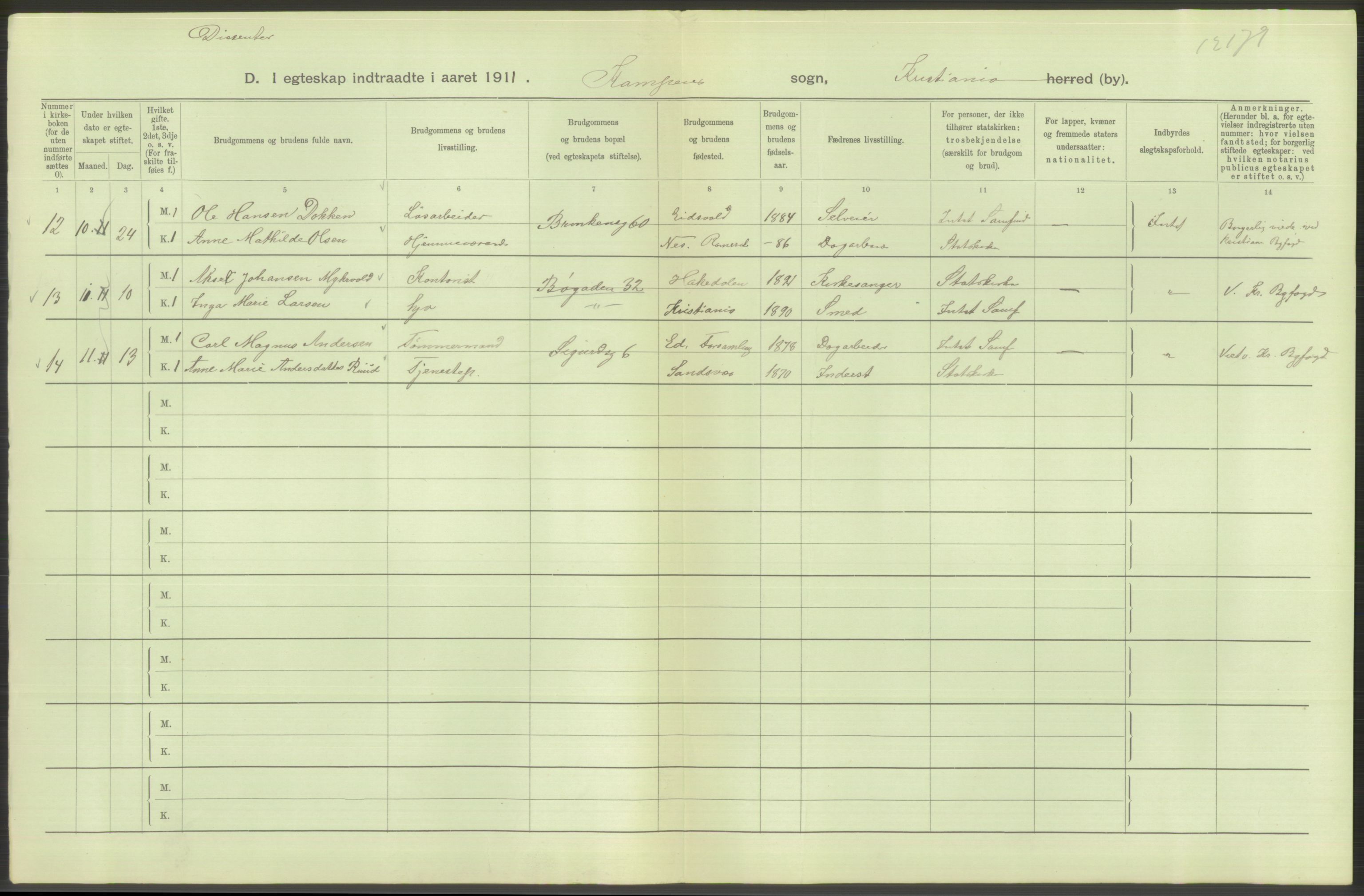 Statistisk sentralbyrå, Sosiodemografiske emner, Befolkning, AV/RA-S-2228/D/Df/Dfb/Dfba/L0008: Kristiania: Gifte, 1911, s. 330