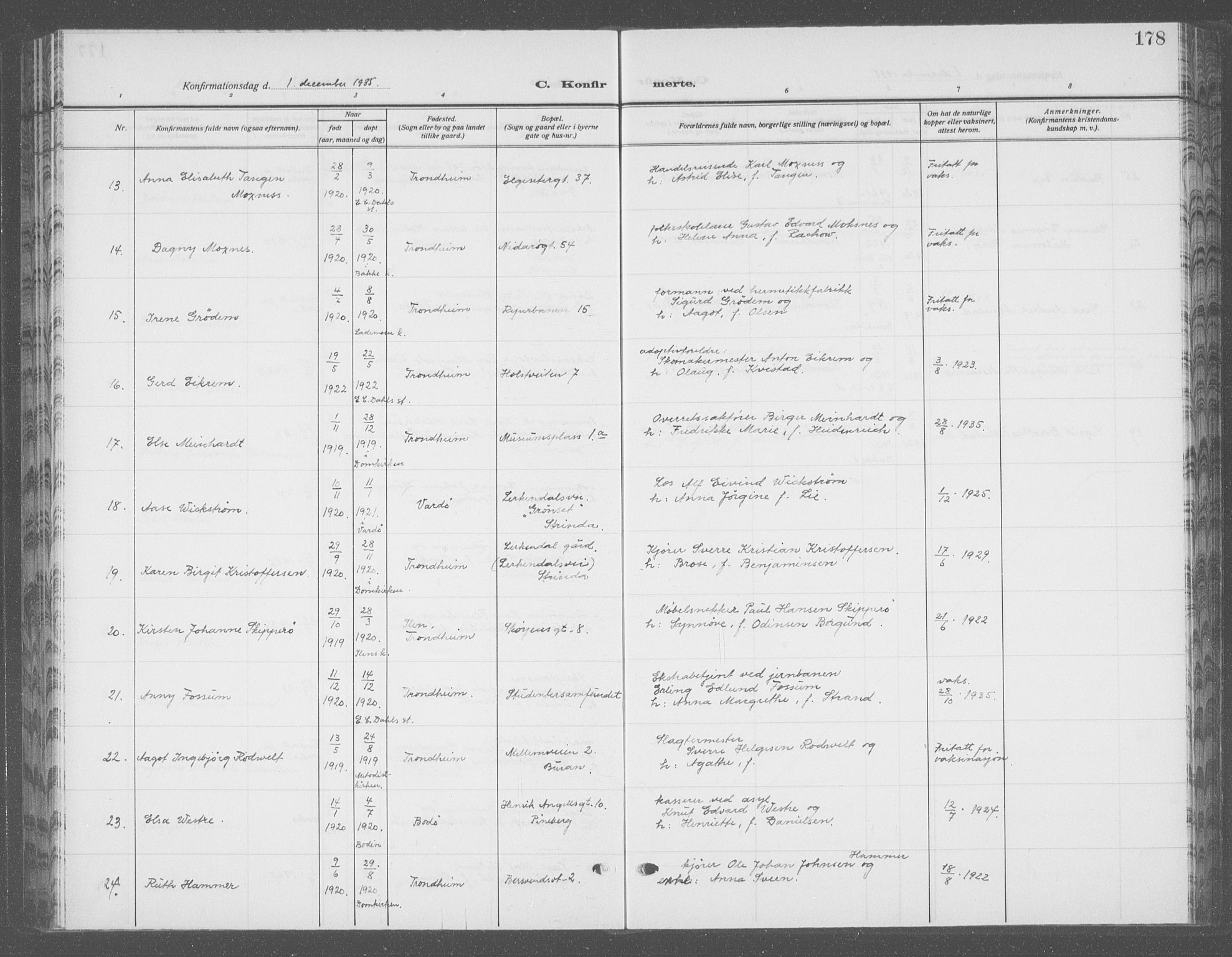Ministerialprotokoller, klokkerbøker og fødselsregistre - Sør-Trøndelag, SAT/A-1456/601/L0099: Klokkerbok nr. 601C17, 1928-1941, s. 178