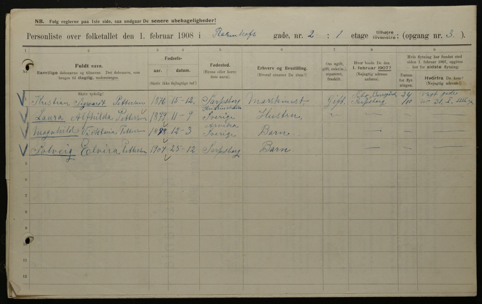 OBA, Kommunal folketelling 1.2.1908 for Kristiania kjøpstad, 1908, s. 75193