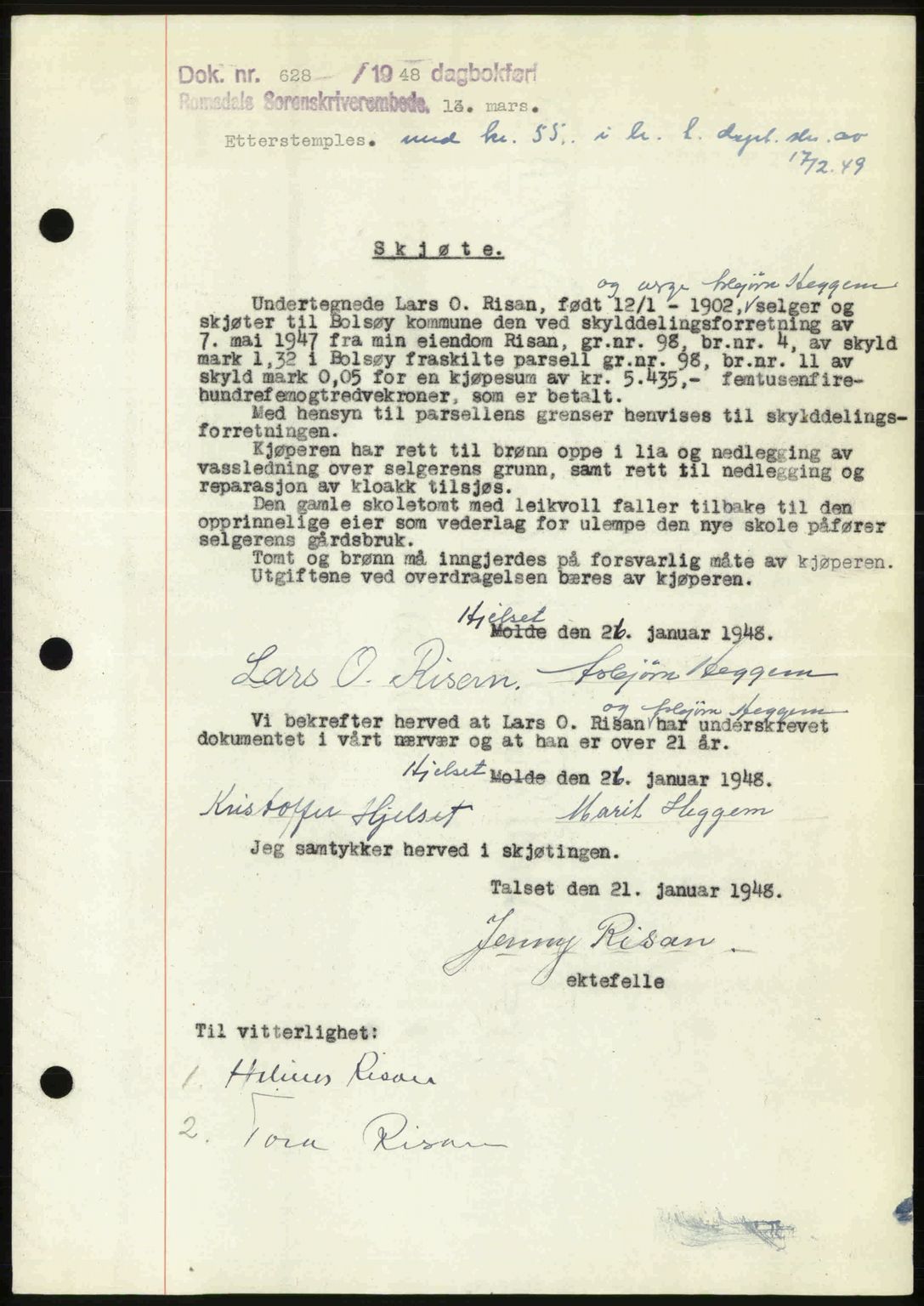 Romsdal sorenskriveri, SAT/A-4149/1/2/2C: Pantebok nr. A25, 1948-1948, Dagboknr: 628/1948