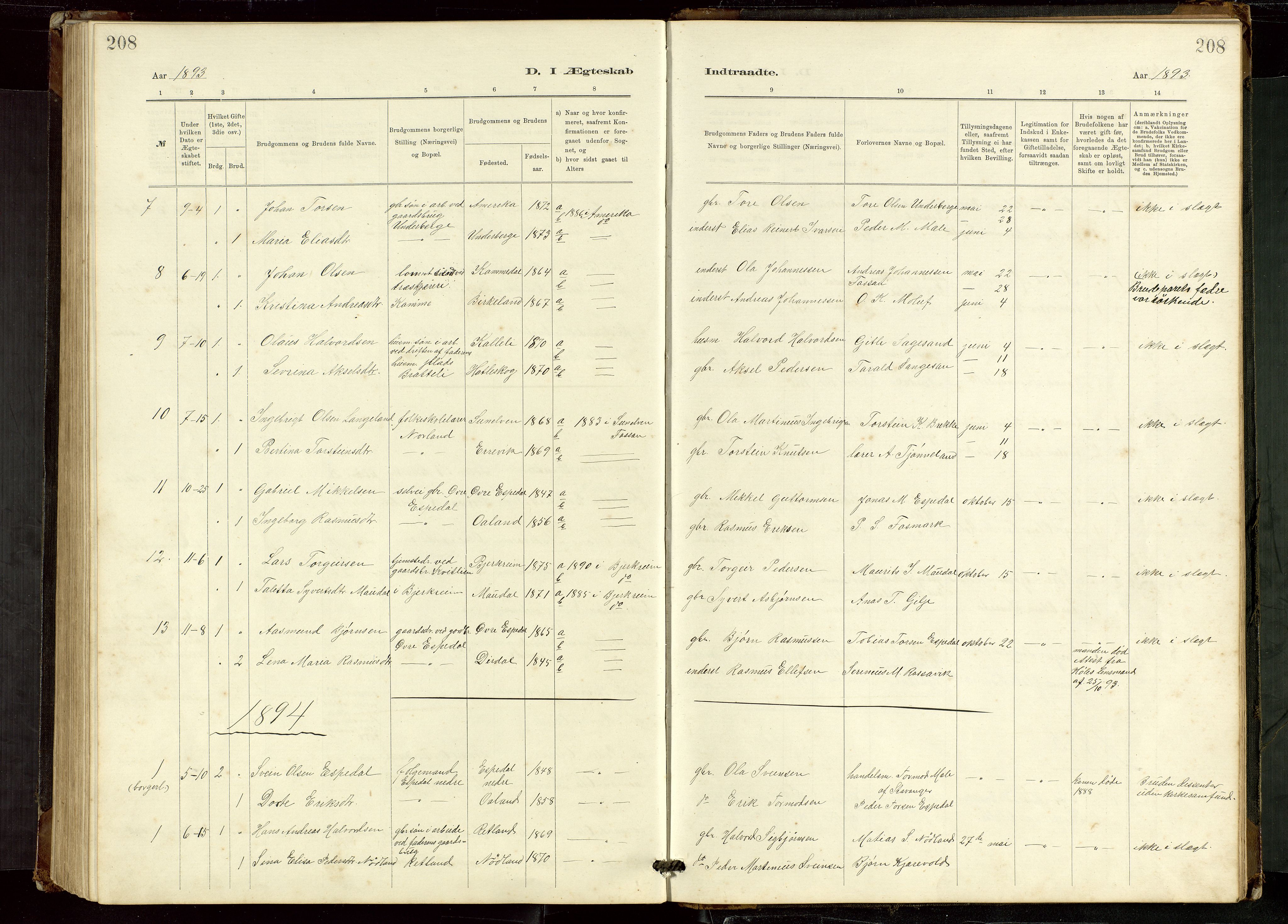 Høgsfjord sokneprestkontor, AV/SAST-A-101624/H/Ha/Hab/L0009: Klokkerbok nr. B 9, 1883-1920, s. 208