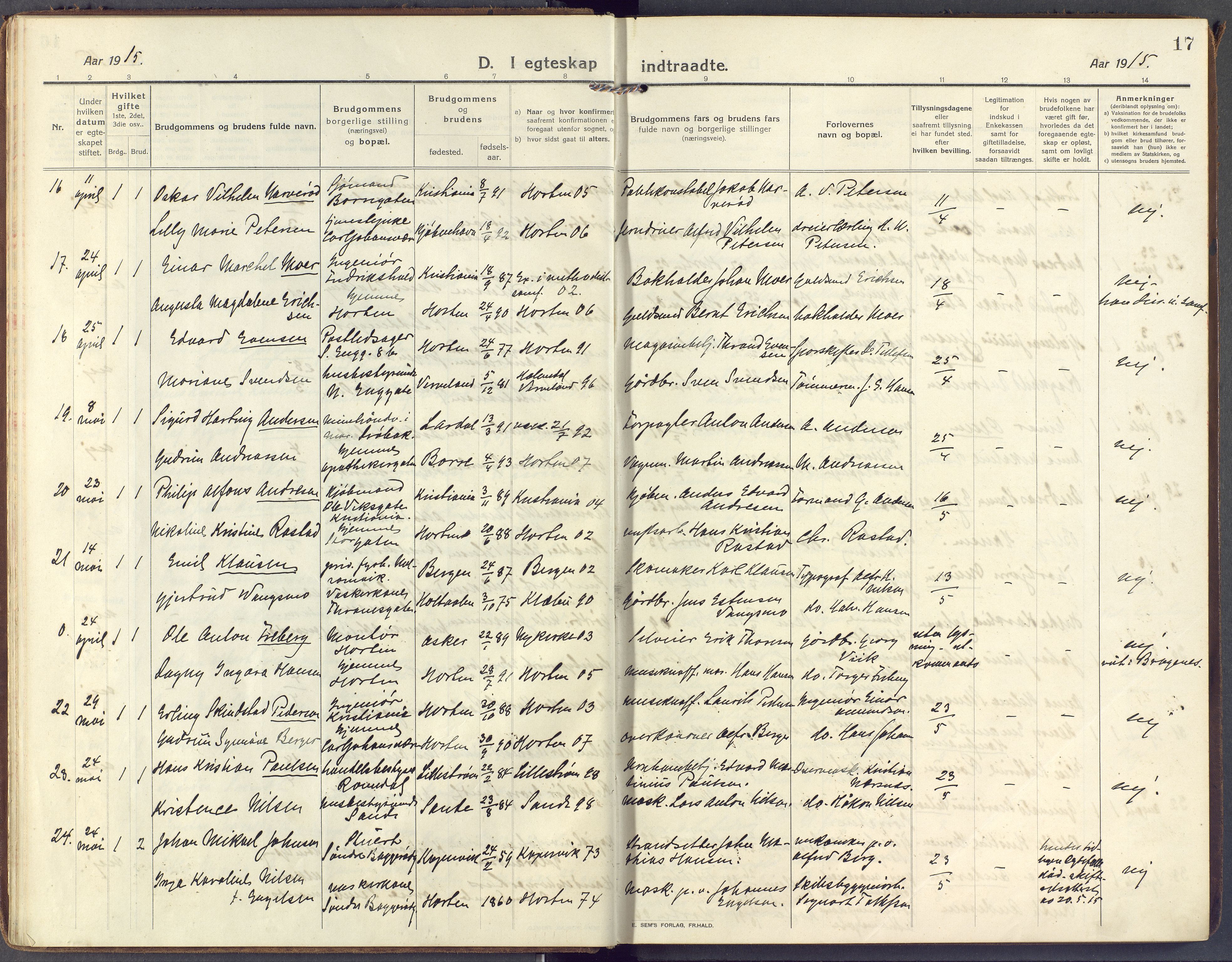 Horten kirkebøker, AV/SAKO-A-348/F/Fa/L0008: Ministerialbok nr. 8, 1913-1924, s. 17