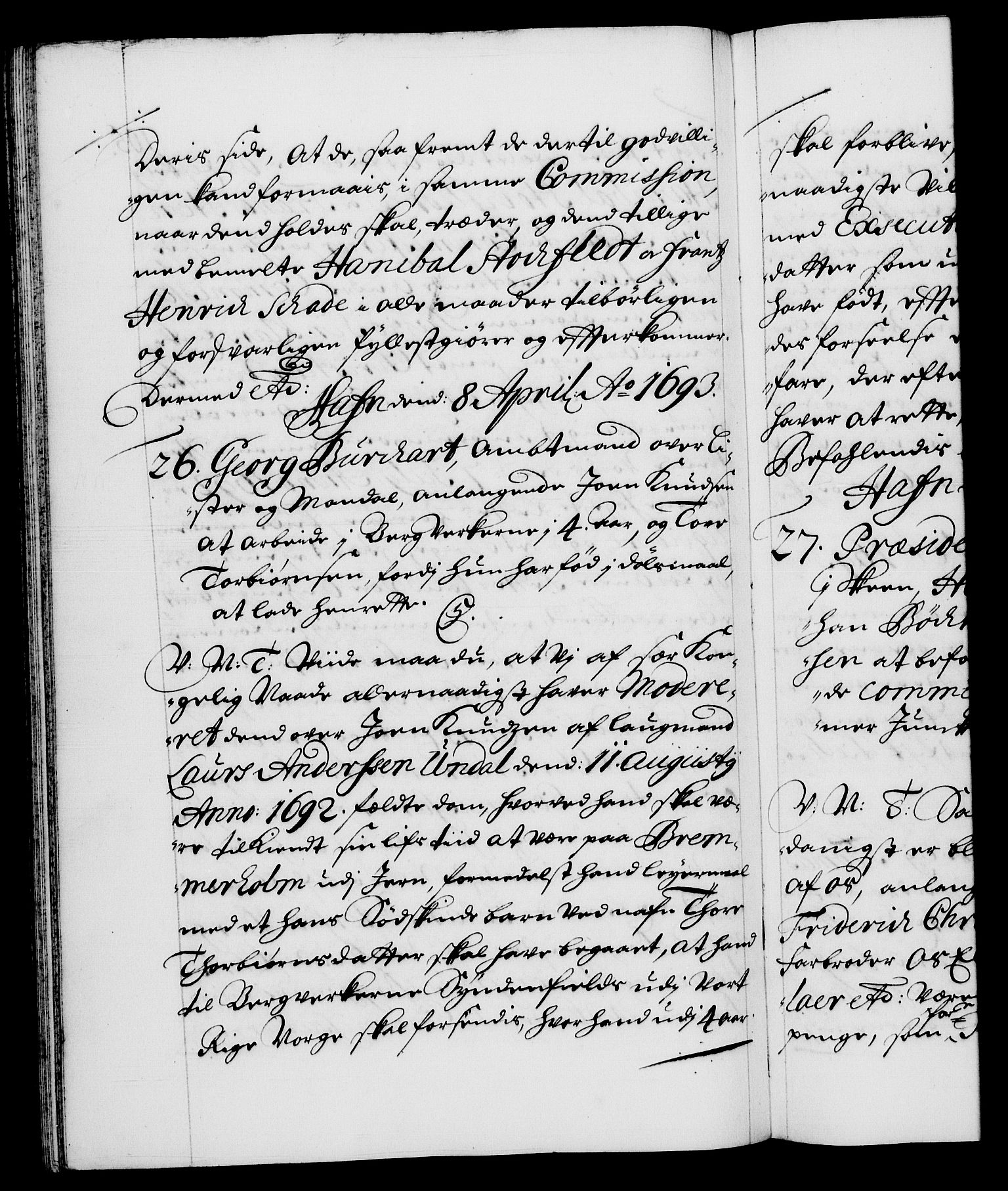 Danske Kanselli 1572-1799, AV/RA-EA-3023/F/Fc/Fca/Fcab/L0015: Norske tegnelser (mikrofilm), 1692-1699, s. 105b