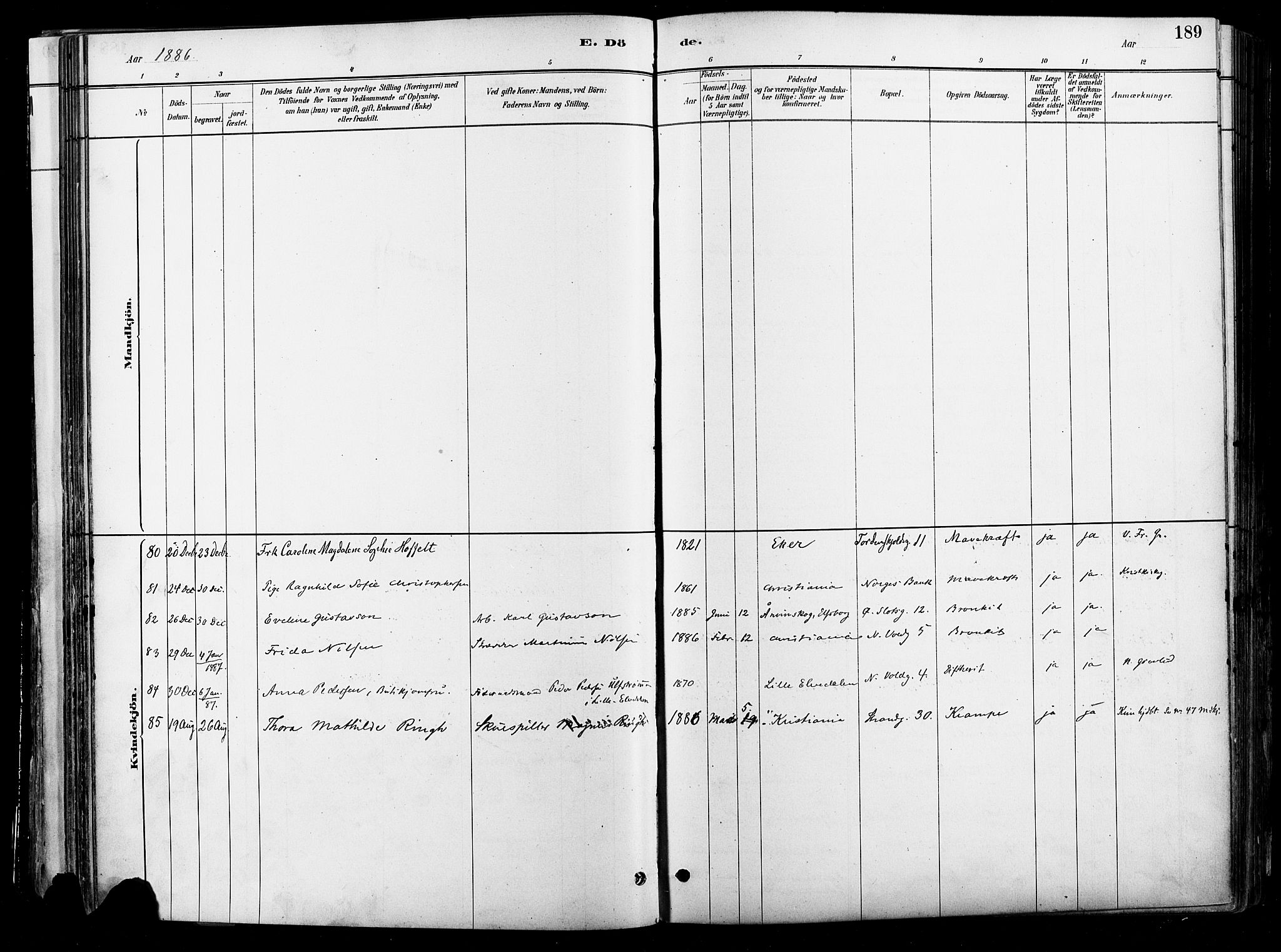 Johannes prestekontor Kirkebøker, AV/SAO-A-10852/F/Fa/L0004: Ministerialbok nr. 4, 1883-1907, s. 189