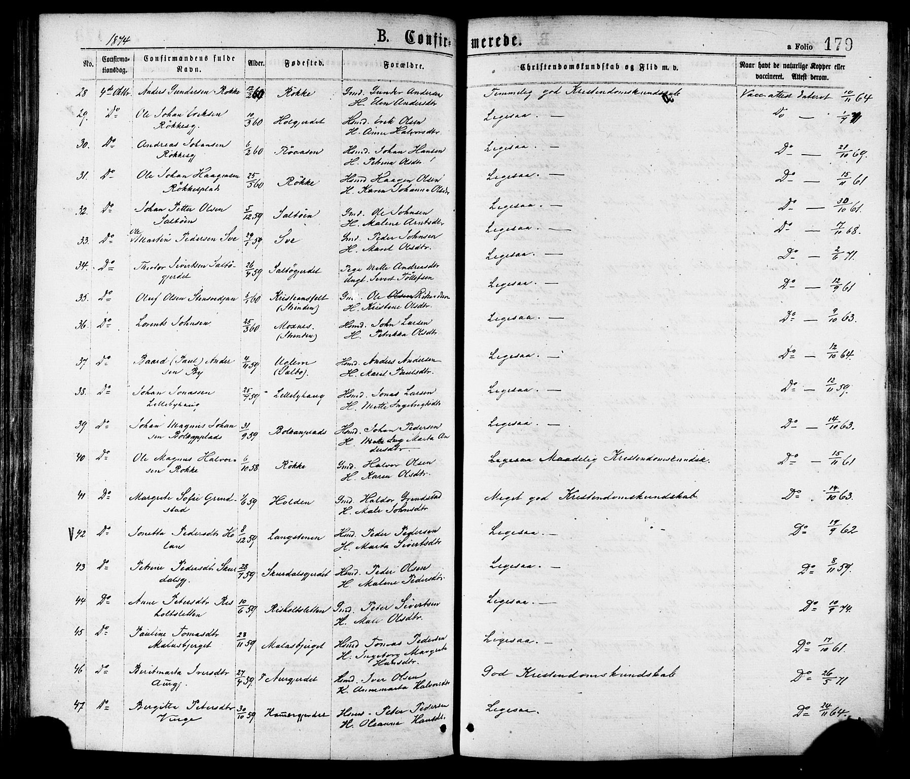 Ministerialprotokoller, klokkerbøker og fødselsregistre - Nord-Trøndelag, SAT/A-1458/709/L0076: Ministerialbok nr. 709A16, 1871-1879, s. 179