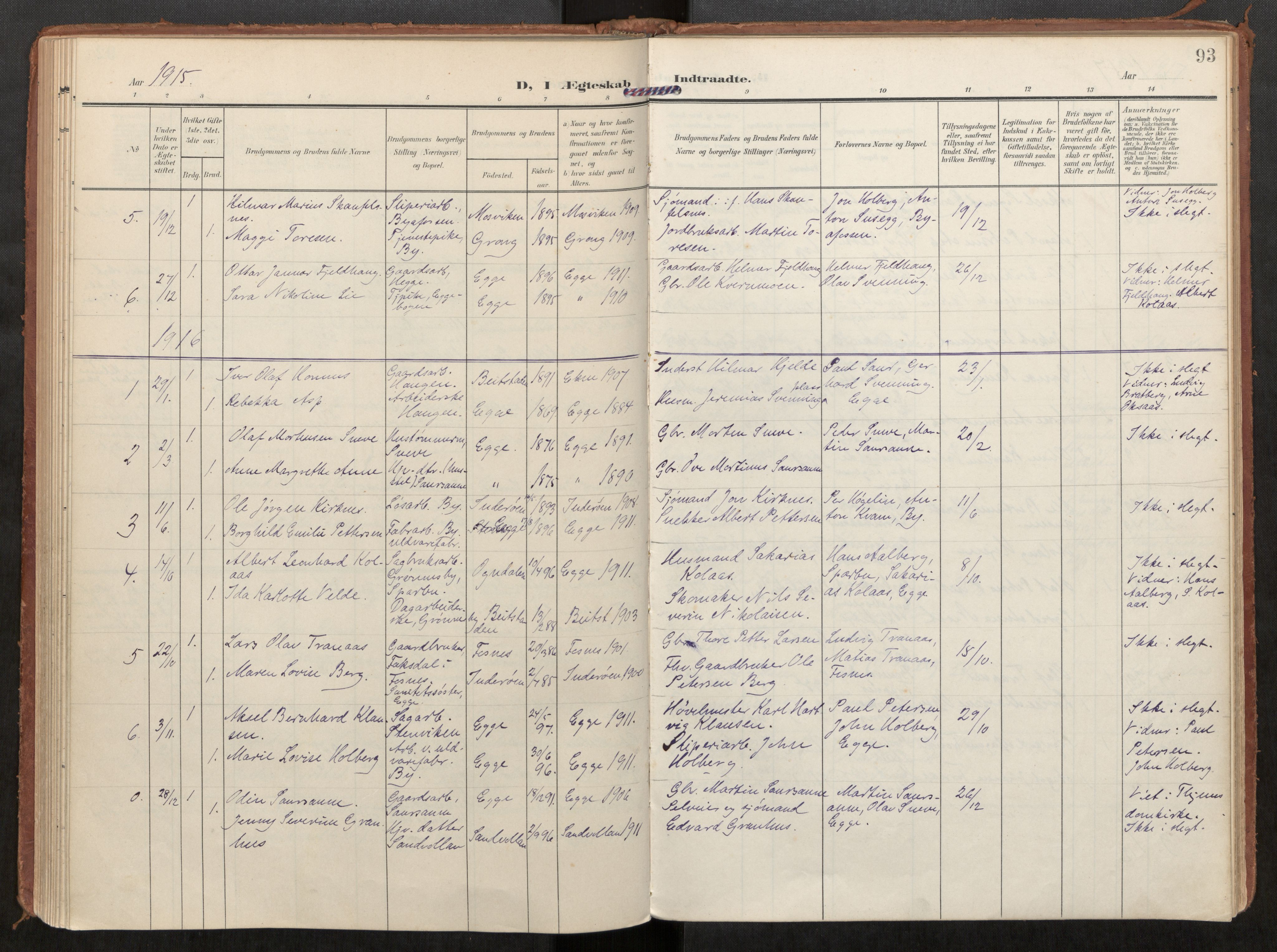 Steinkjer sokneprestkontor, SAT/A-1541/01/H/Ha/Haa/L0002: Ministerialbok nr. 2, 1907-1917, s. 93