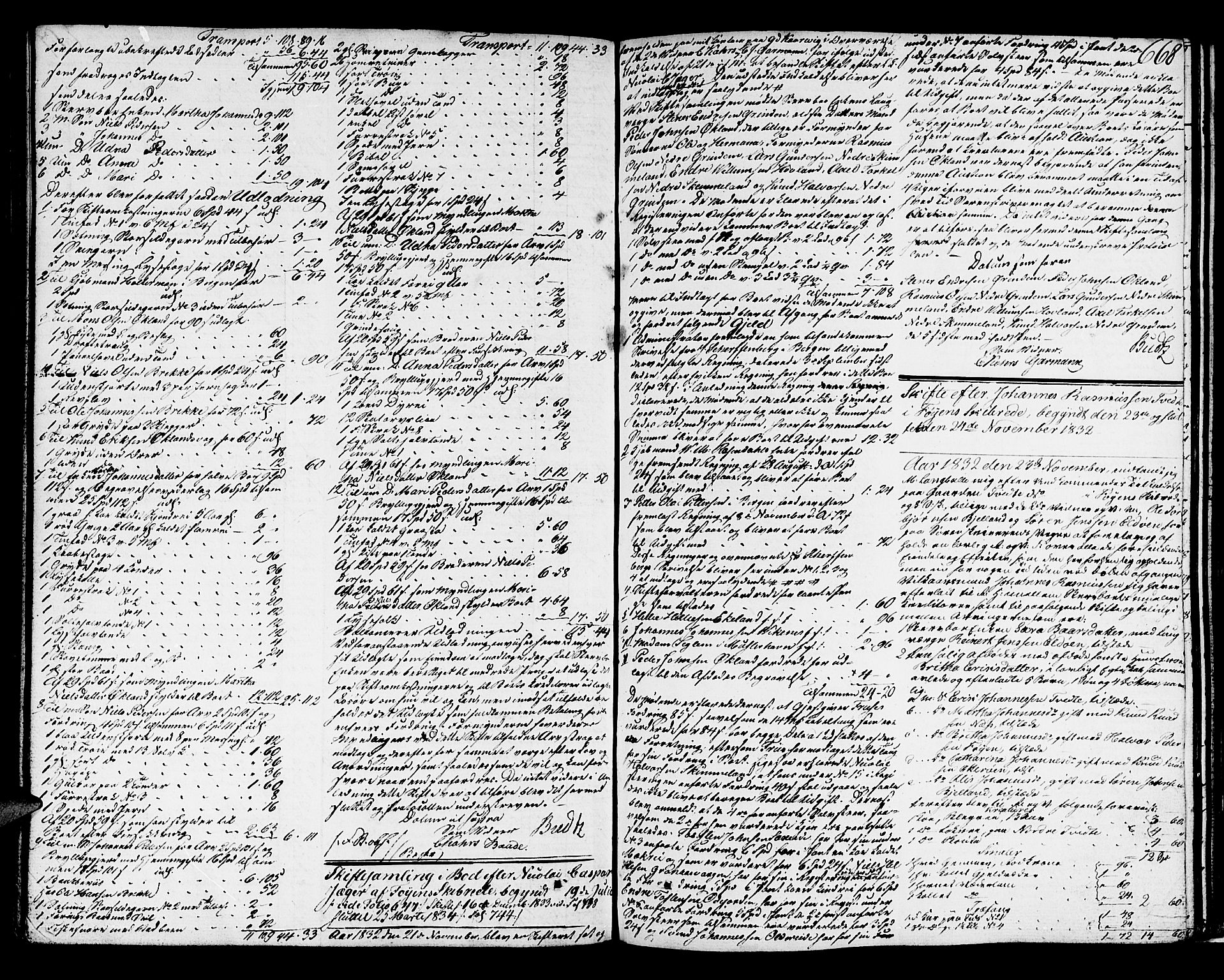 Sunnhordland sorenskrivar, AV/SAB-A-2401/1/H/Ha/Had/L0003: Skifteprotokollar. Føyen, Fjære og Våg. Fol. 365- ut. Register i protokoll., 1828-1834, s. 667b-668a