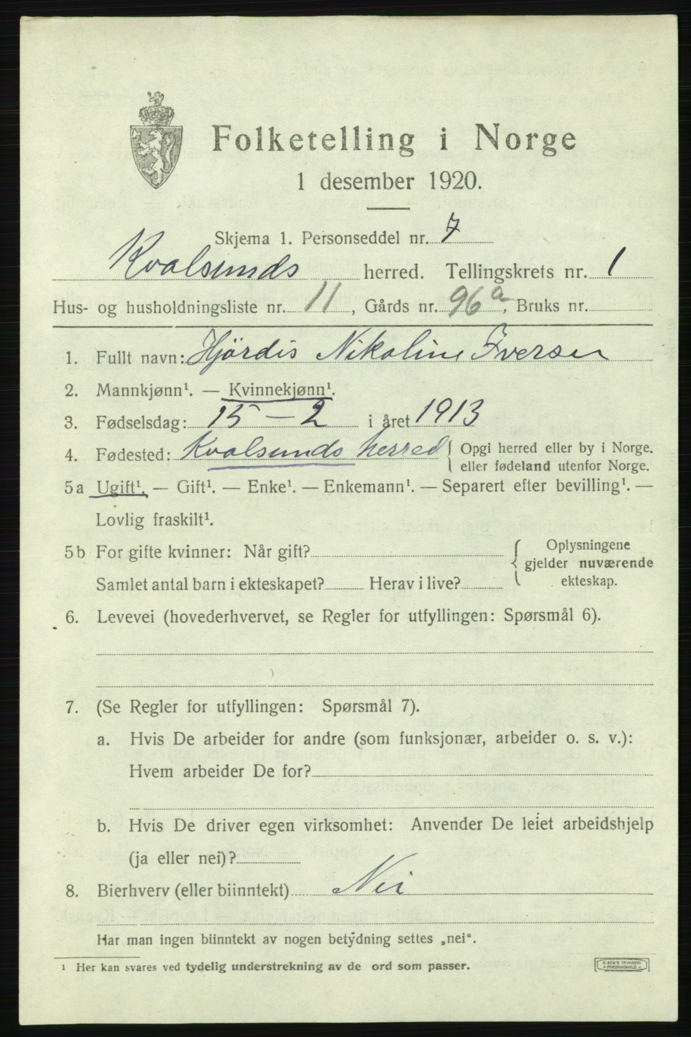 SATØ, Folketelling 1920 for 2017 Kvalsund herred, 1920, s. 624