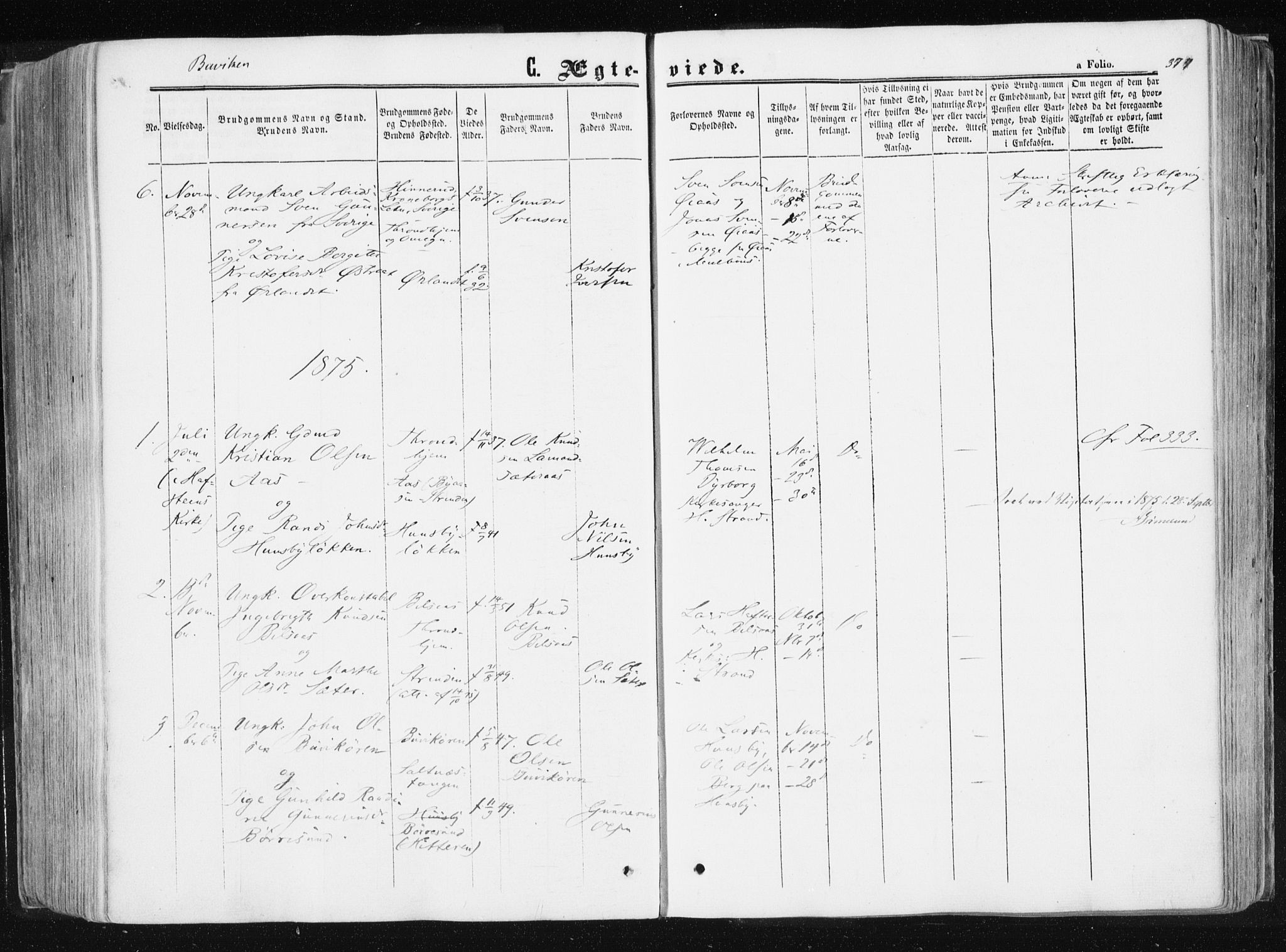 Ministerialprotokoller, klokkerbøker og fødselsregistre - Sør-Trøndelag, AV/SAT-A-1456/612/L0377: Ministerialbok nr. 612A09, 1859-1877, s. 374