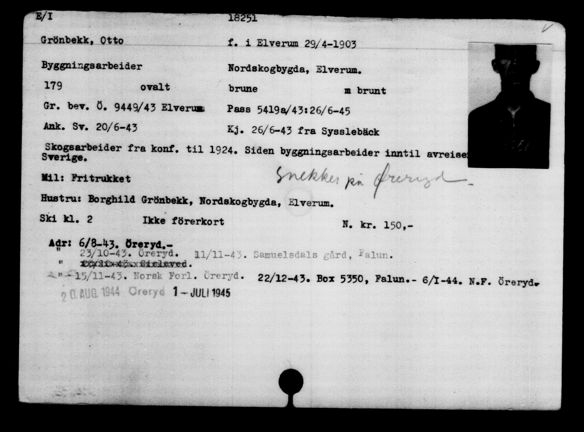Utenriksstasjonene, Legasjonen i Stockholm, Flyktningkontoret, AV/RA-S-6753/V/Va/L0008: Kjesäterkartoteket, flyktninger med registreringsnr. 15700-18547, 1940-1945, s. 2866