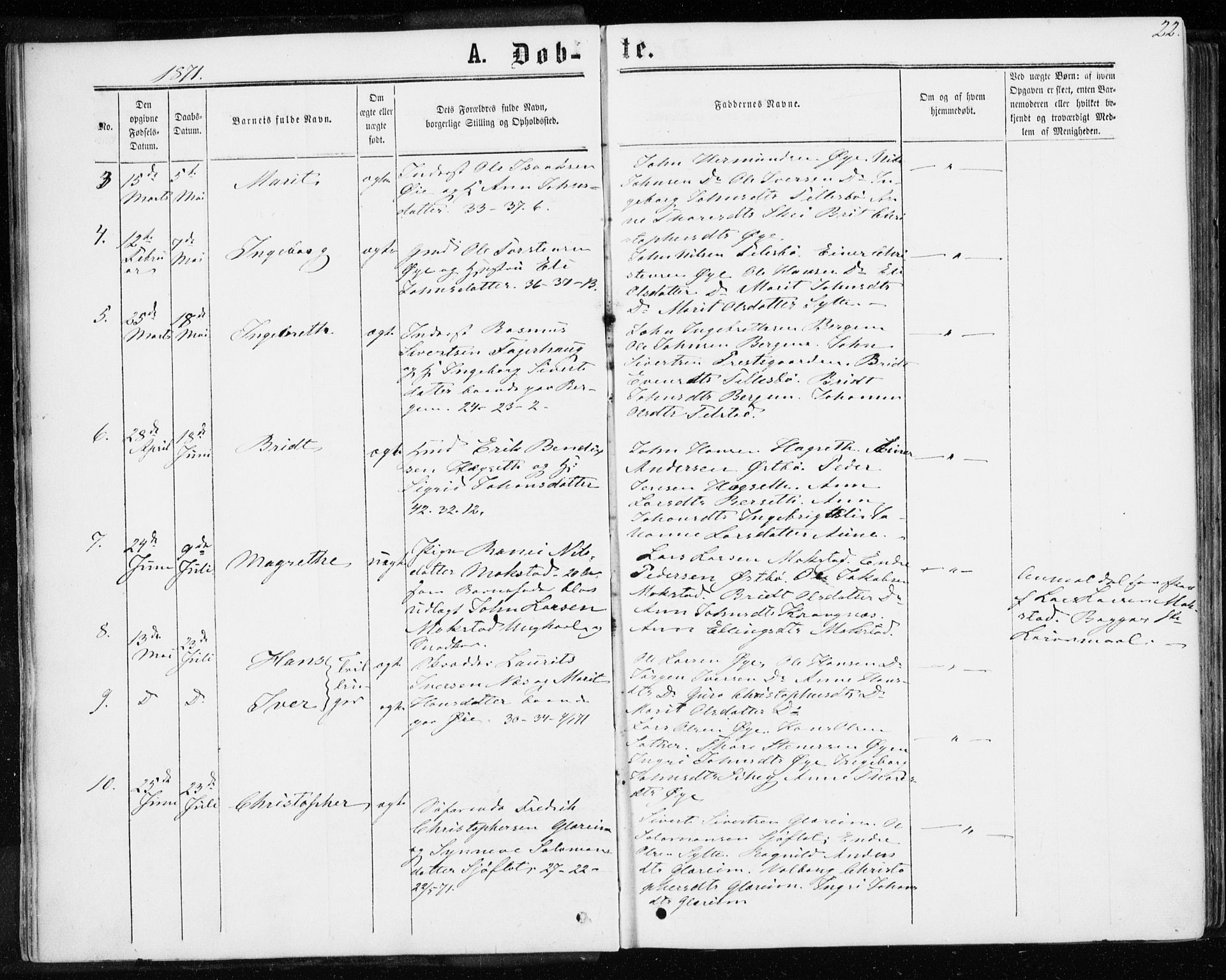Ministerialprotokoller, klokkerbøker og fødselsregistre - Møre og Romsdal, SAT/A-1454/595/L1045: Ministerialbok nr. 595A07, 1863-1873, s. 22