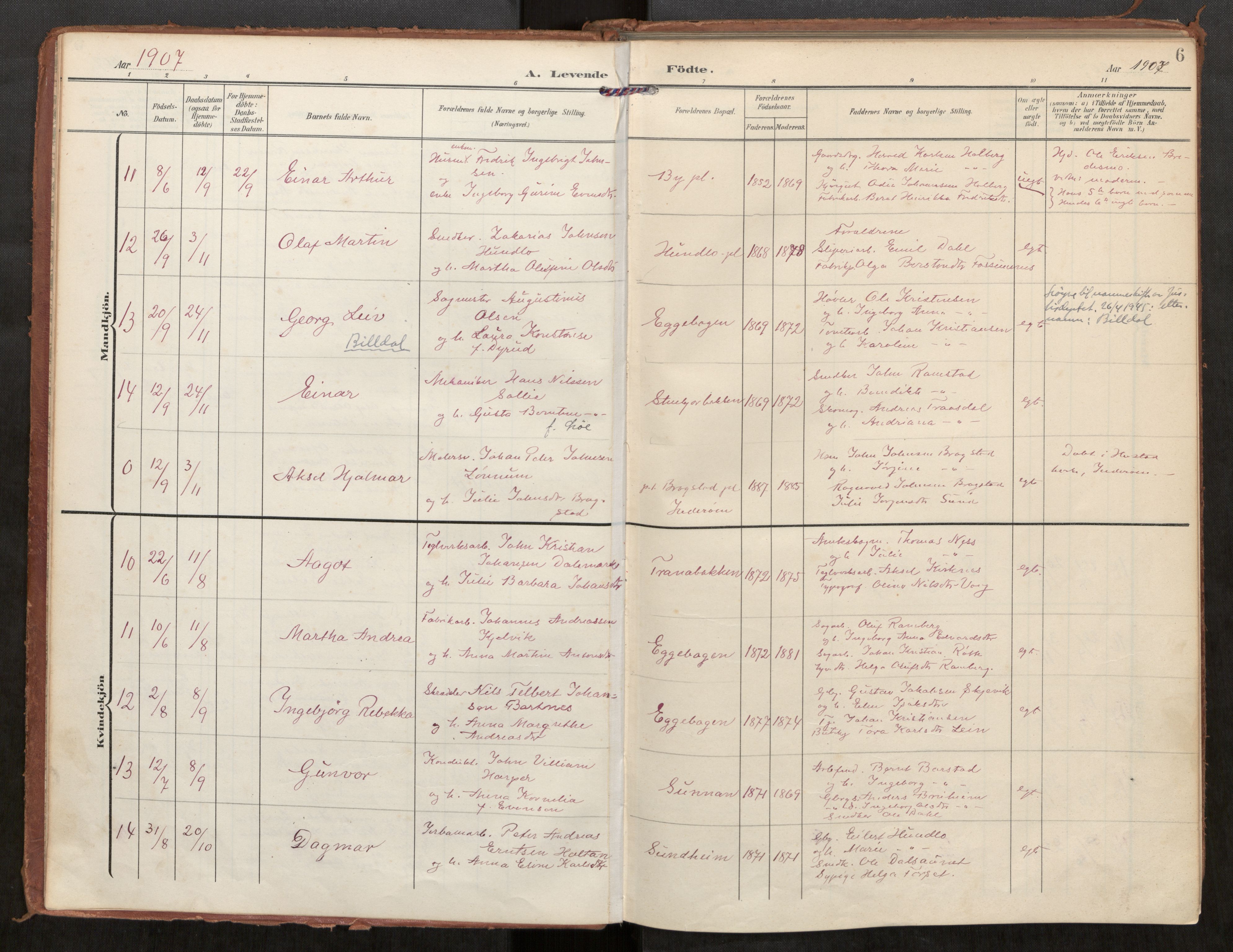 Steinkjer sokneprestkontor, AV/SAT-A-1541/01/H/Ha/Haa/L0002: Ministerialbok nr. 2, 1907-1917, s. 6