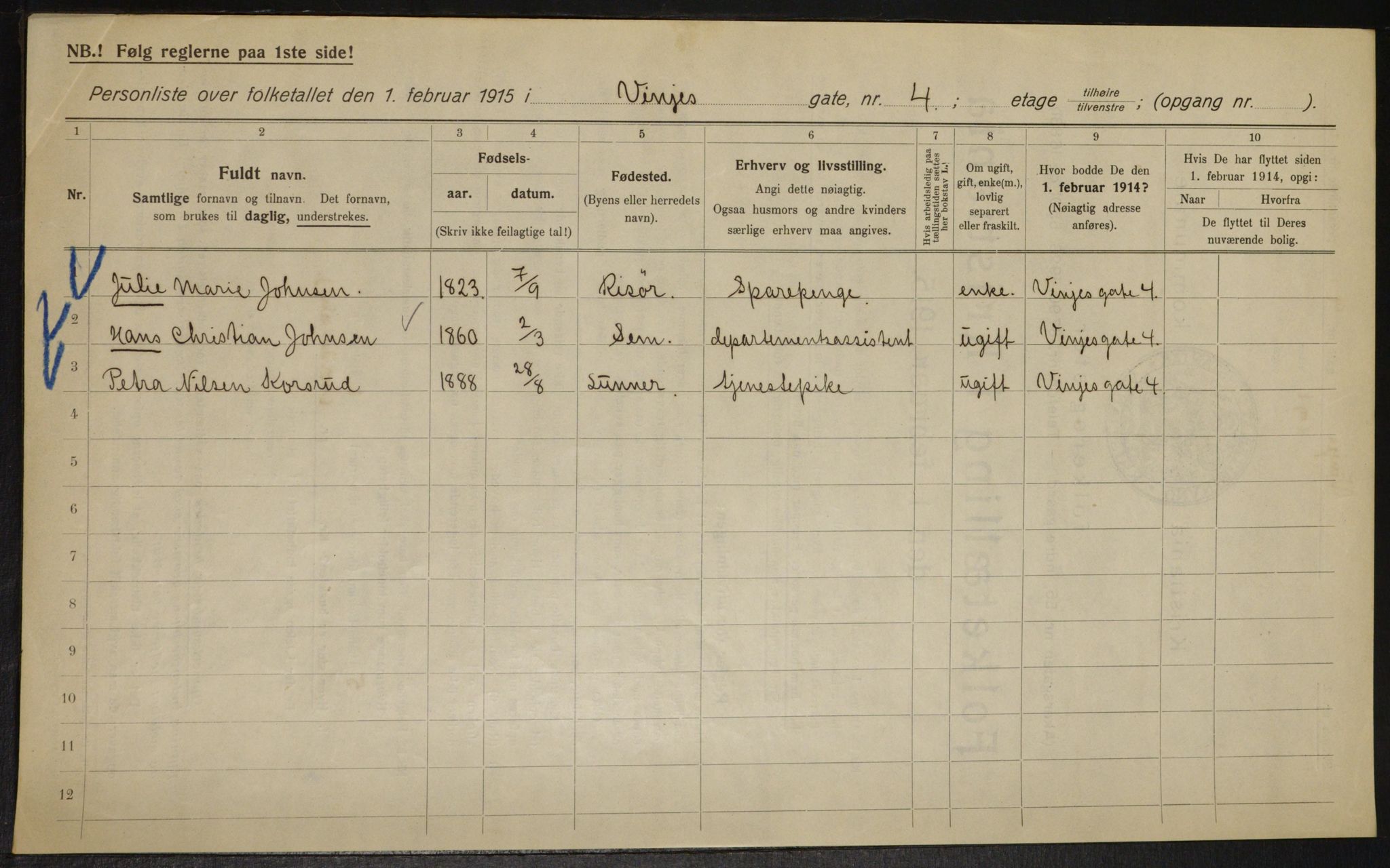 OBA, Kommunal folketelling 1.2.1915 for Kristiania, 1915, s. 124292