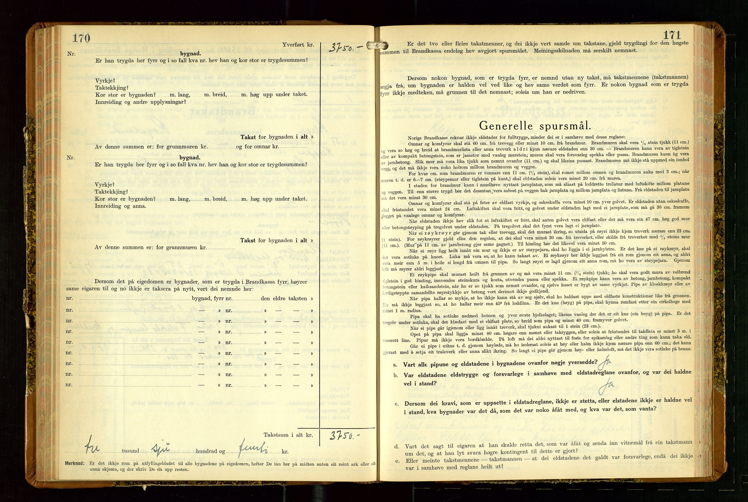 Klepp lensmannskontor, AV/SAST-A-100163/Goc/L0014: "Brandtakstbok" m/register, 1937-1939, s. 170-171