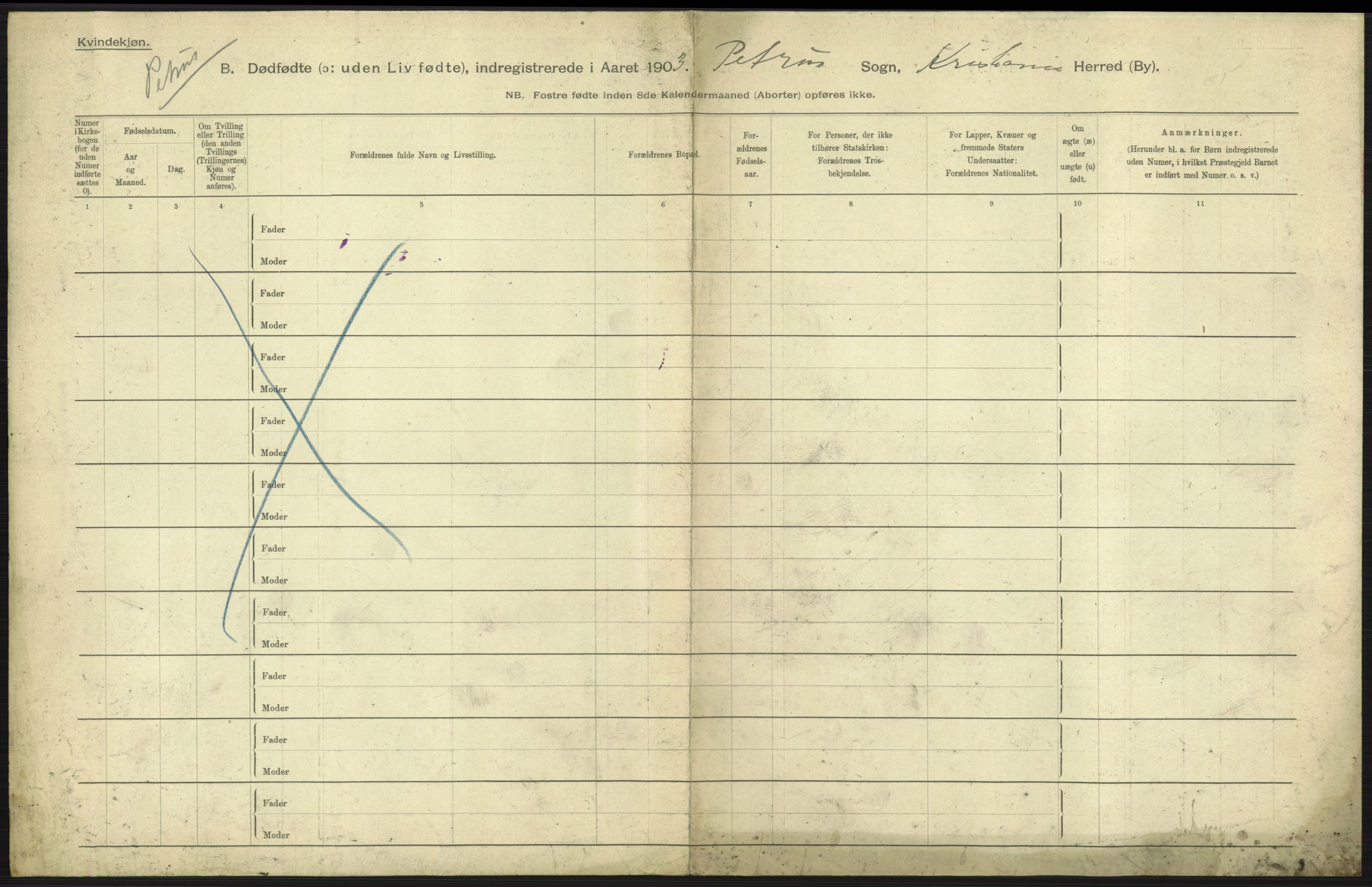 Statistisk sentralbyrå, Sosiodemografiske emner, Befolkning, AV/RA-S-2228/D/Df/Dfa/Dfaa/L0026: Smålenenes - Finnmarkens amt: Dødfødte. Byer., 1903, s. 3
