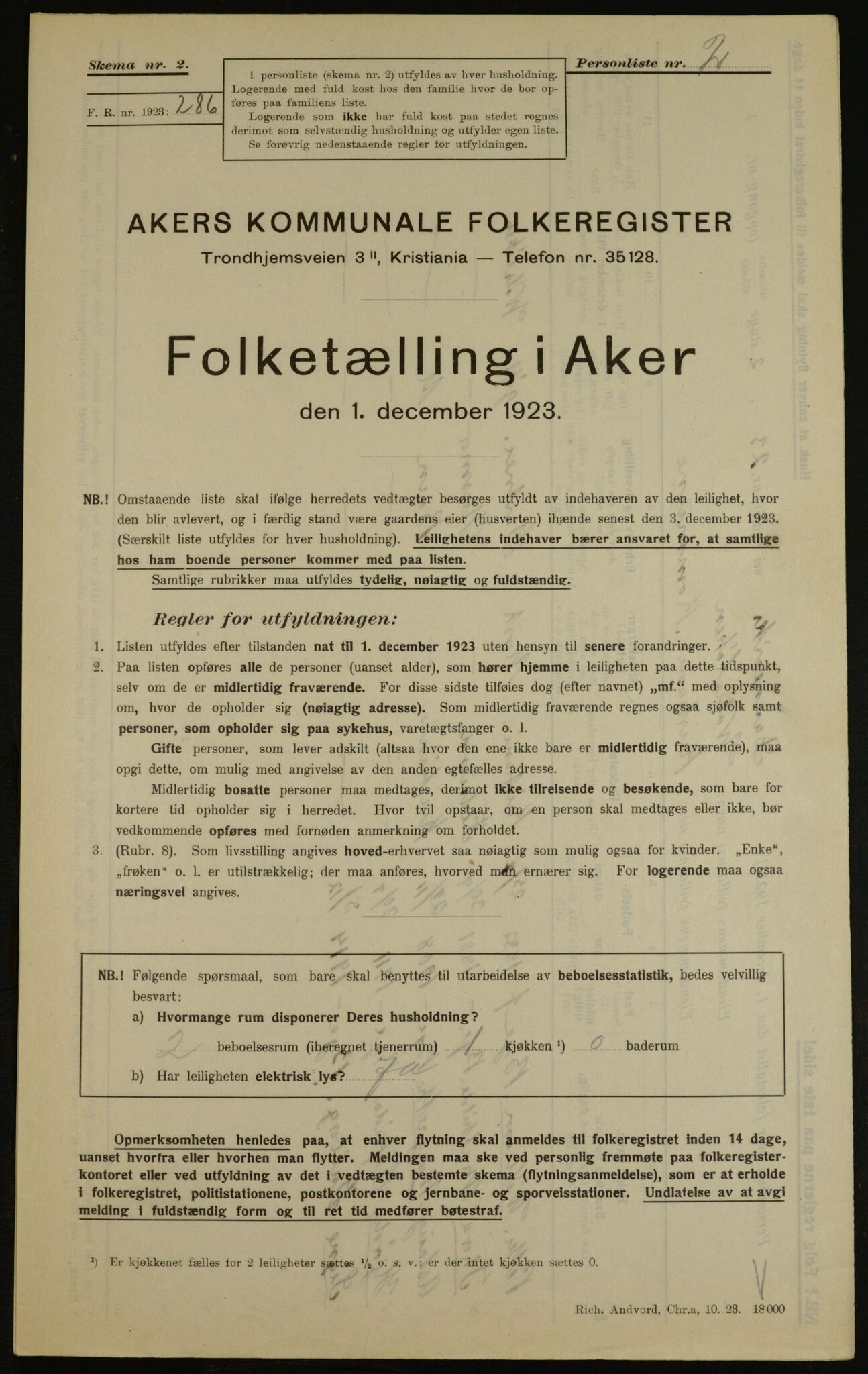 , Kommunal folketelling 1.12.1923 for Aker, 1923, s. 9018