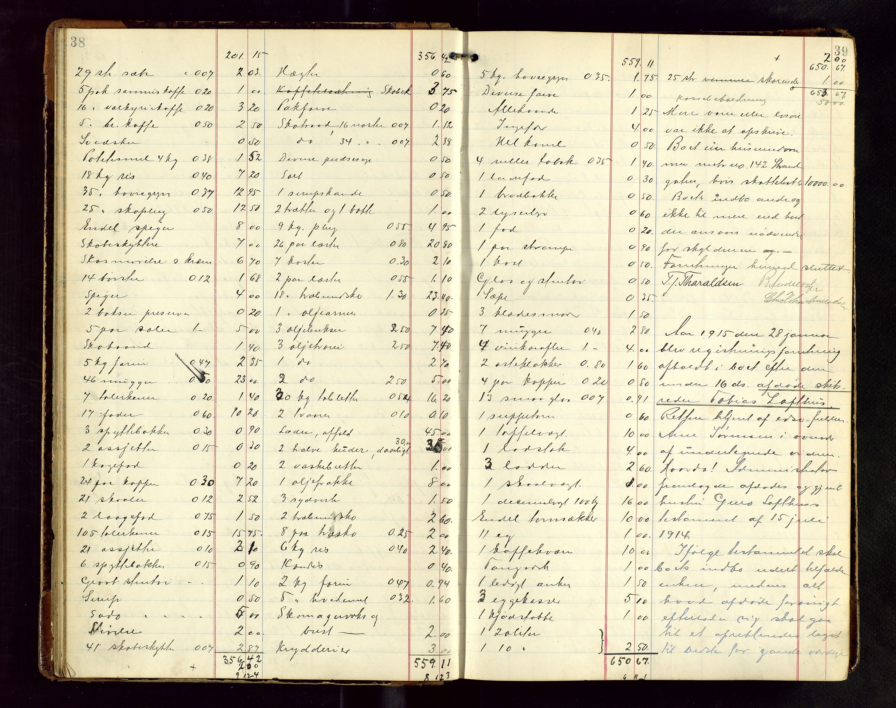 Haugesund tingrett, AV/SAST-A-101415/01/IV/IVB/L0004: Skifteregistreringsprotokoll, med register, 1914-1923, s. 38-39