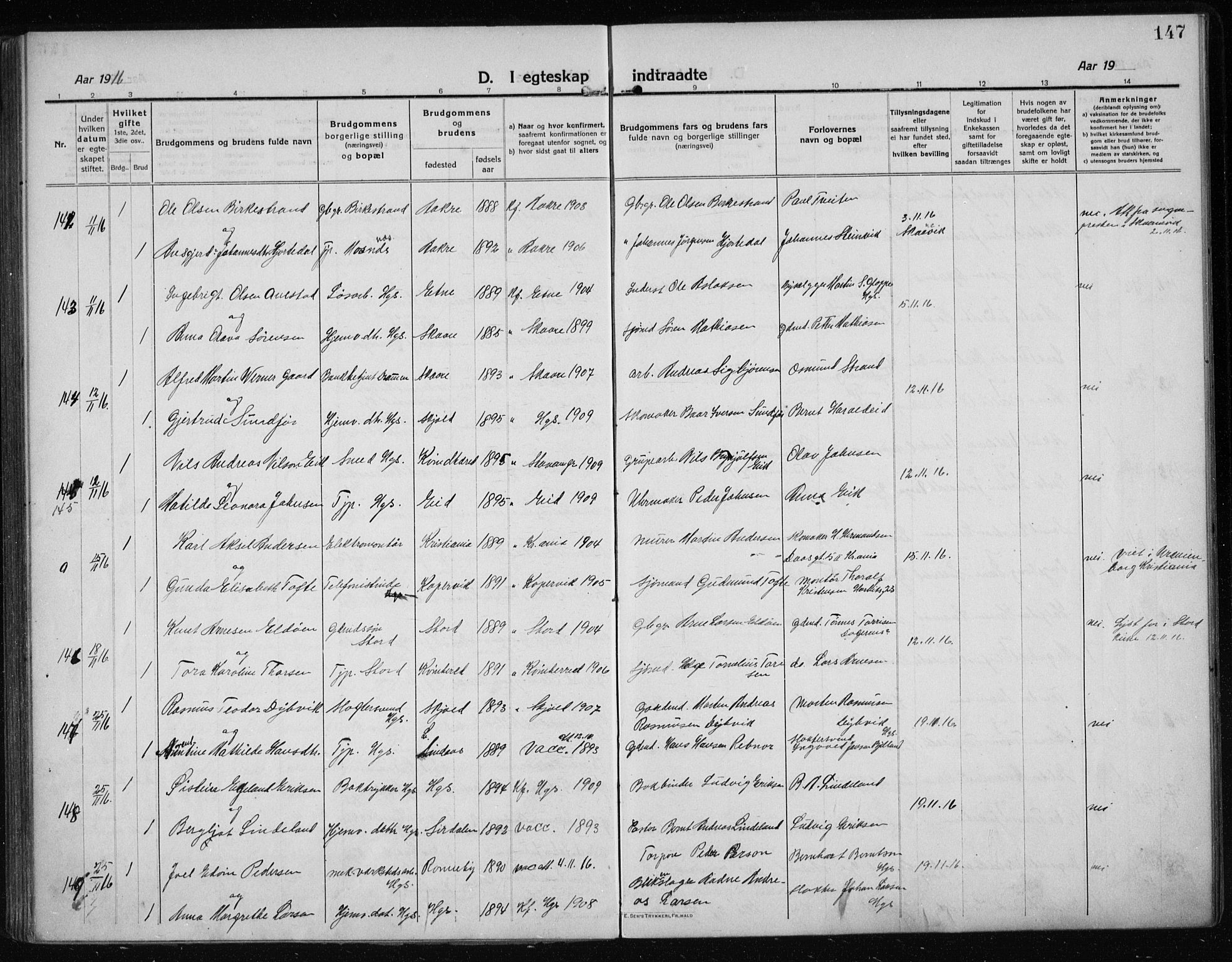 Haugesund sokneprestkontor, AV/SAST-A -101863/H/Ha/Haa/L0009: Ministerialbok nr. A 9, 1914-1929, s. 147