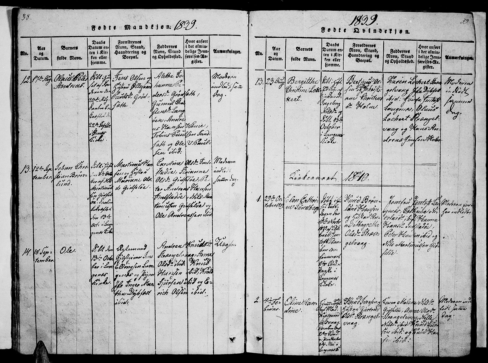 Ministerialprotokoller, klokkerbøker og fødselsregistre - Nordland, AV/SAT-A-1459/893/L1346: Klokkerbok nr. 893C01, 1820-1858, s. 38-39