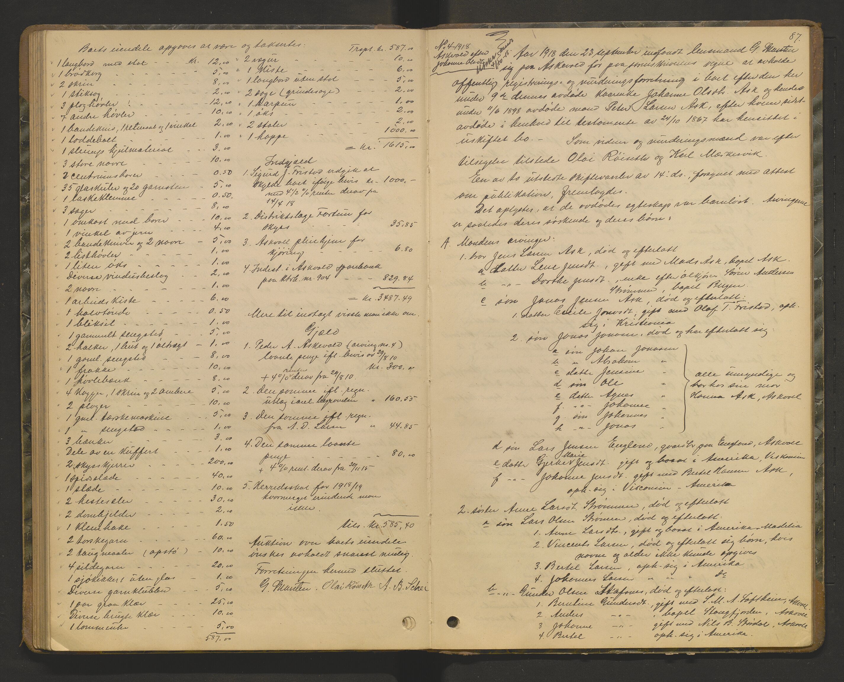 Lensmannen i Askvoll, AV/SAB-A-26301/0006/L0004: Registreringsprotokoll, 1904-1920, s. 86b-87a