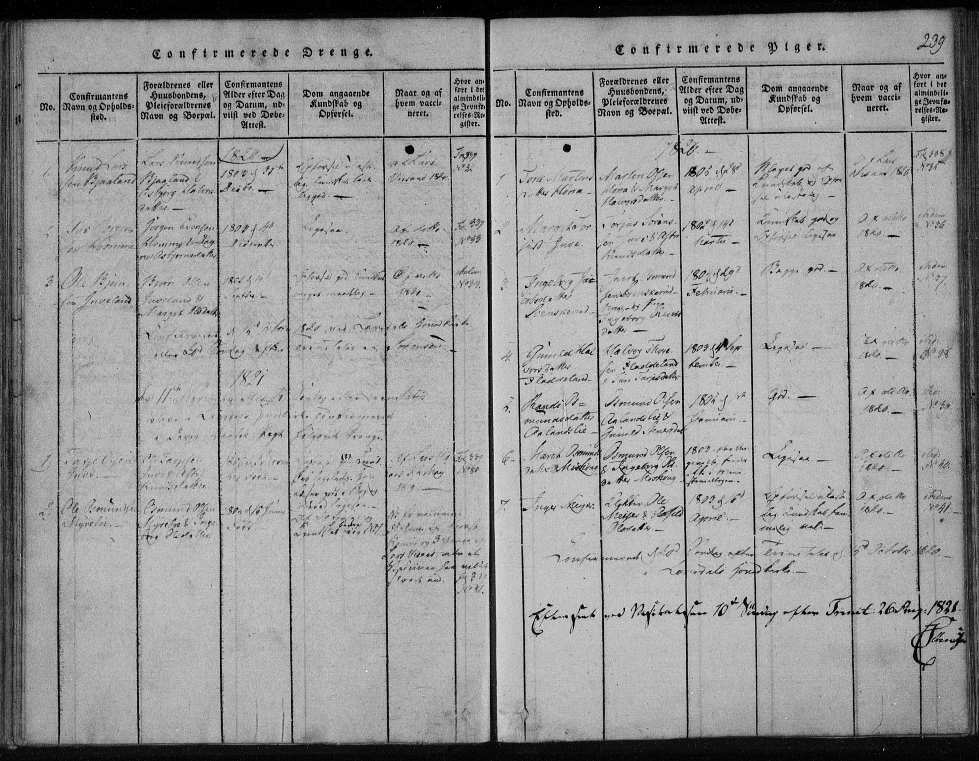 Lårdal kirkebøker, AV/SAKO-A-284/F/Fa/L0005: Ministerialbok nr. I 5, 1815-1860, s. 239