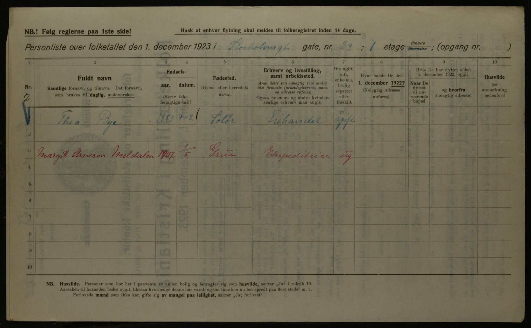 OBA, Kommunal folketelling 1.12.1923 for Kristiania, 1923, s. 113810