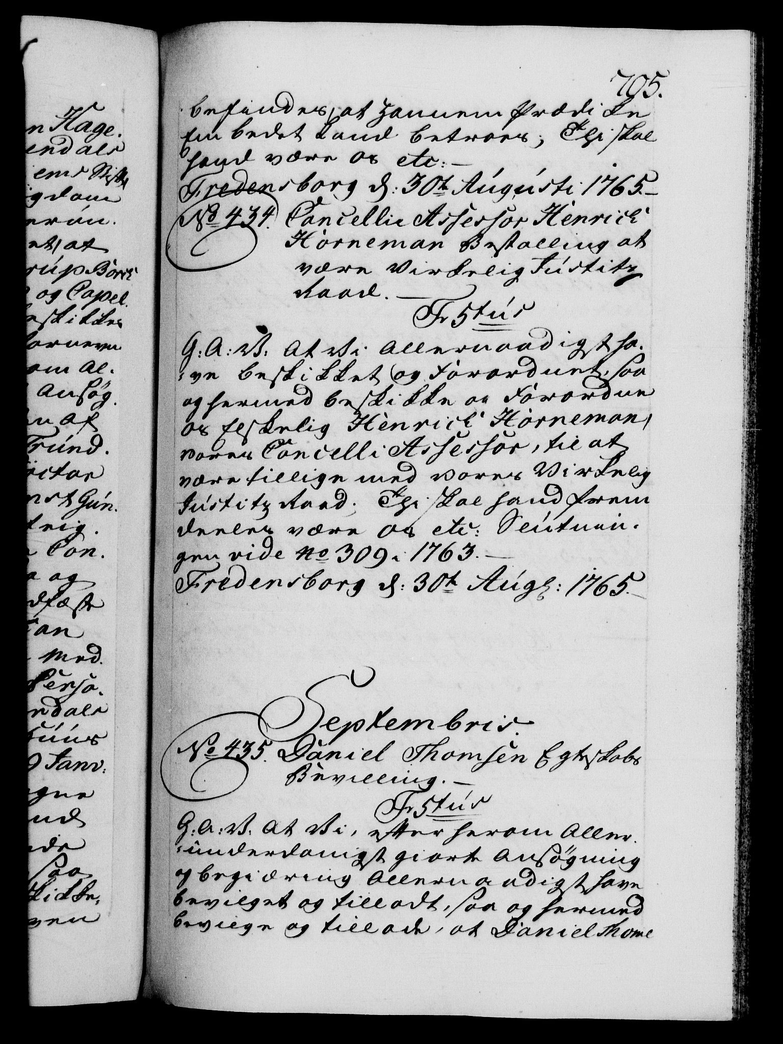 Danske Kanselli 1572-1799, AV/RA-EA-3023/F/Fc/Fca/Fcaa/L0042: Norske registre, 1763-1766, s. 705a