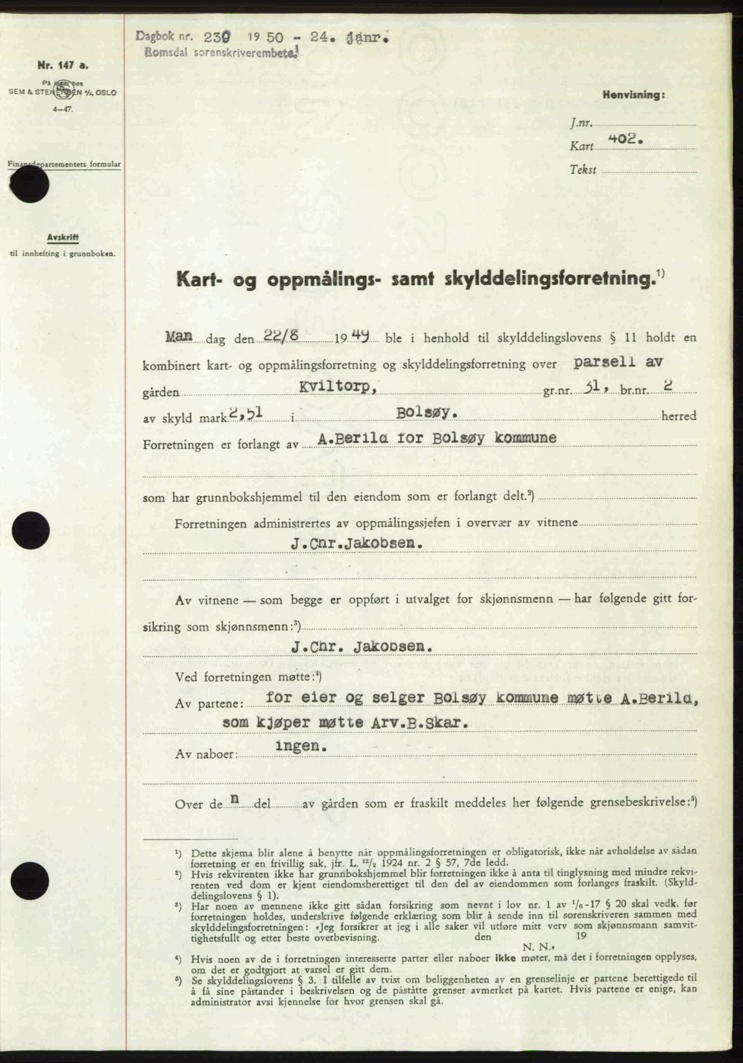 Romsdal sorenskriveri, SAT/A-4149/1/2/2C: Pantebok nr. A32, 1950-1950, Dagboknr: 230/1950