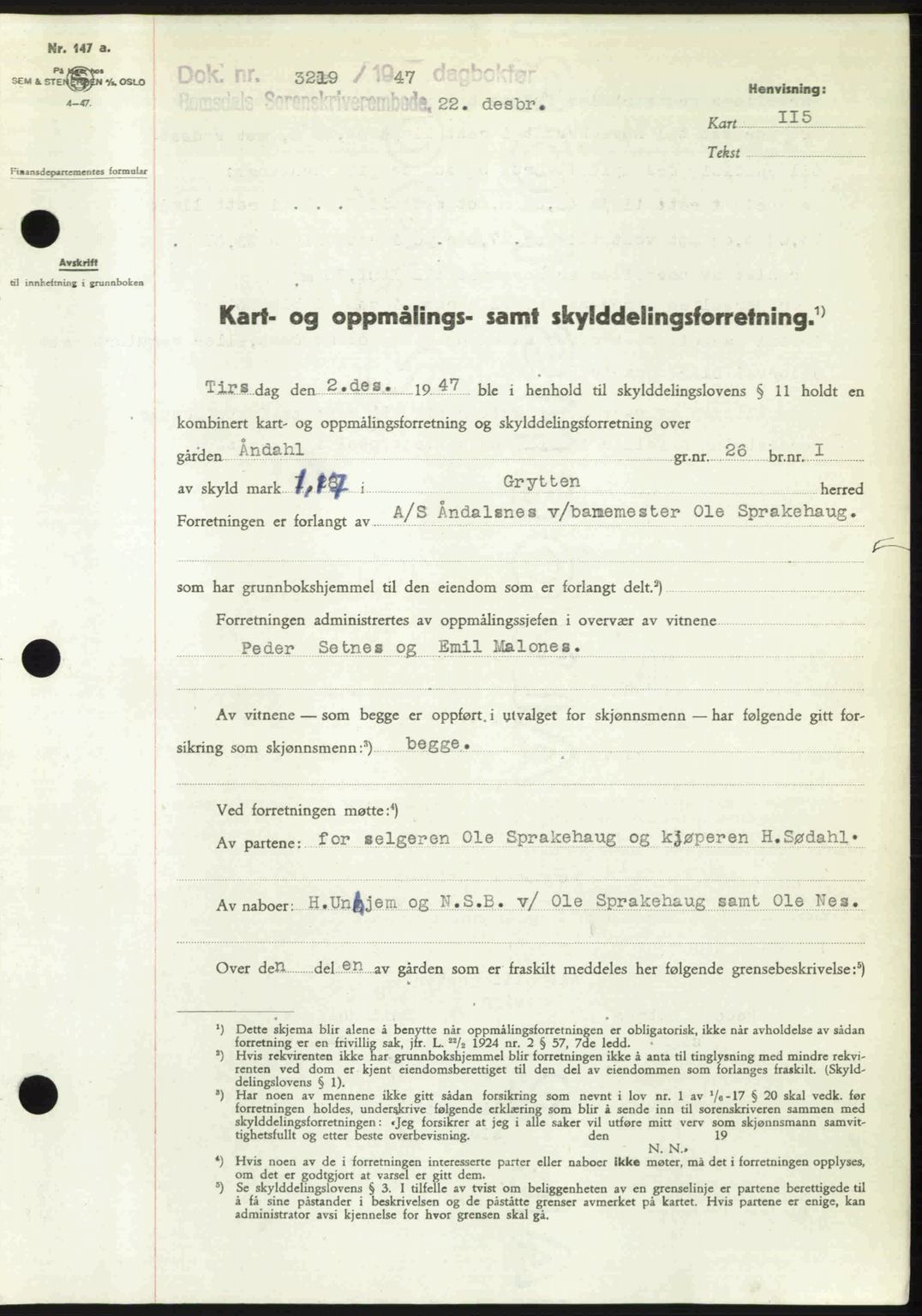 Romsdal sorenskriveri, AV/SAT-A-4149/1/2/2C: Pantebok nr. A24, 1947-1947, Dagboknr: 3219/1947