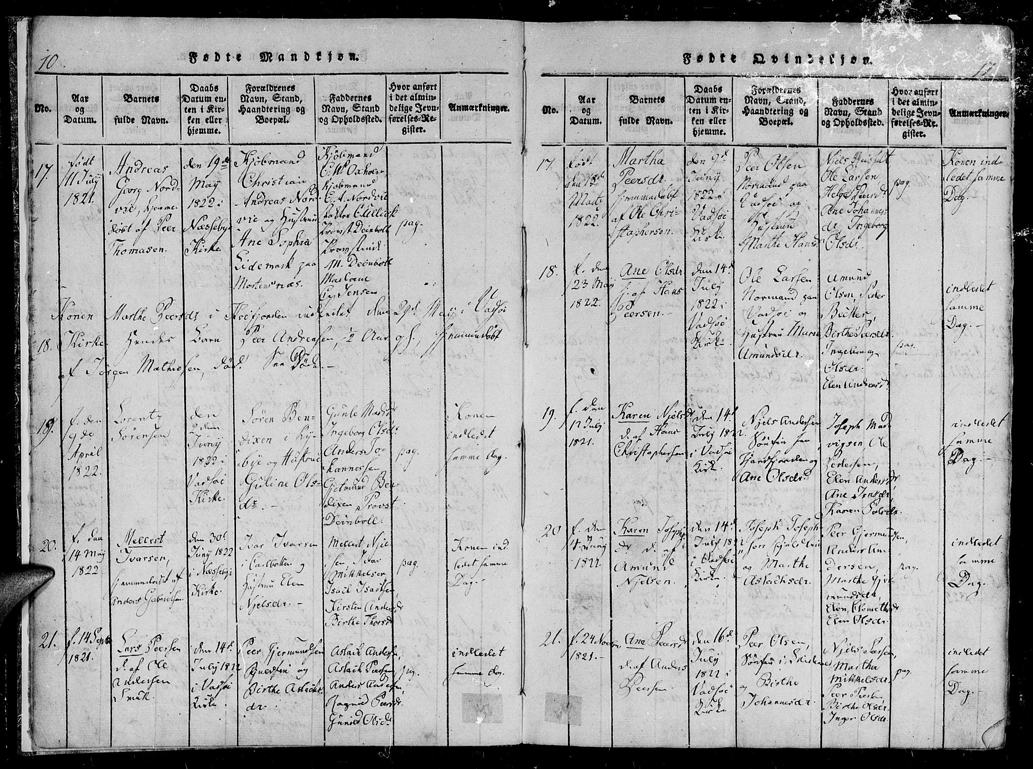 Vadsø sokneprestkontor, AV/SATØ-S-1325/H/Ha/L0003kirke: Ministerialbok nr. 3 /1, 1821-1839, s. 10-11