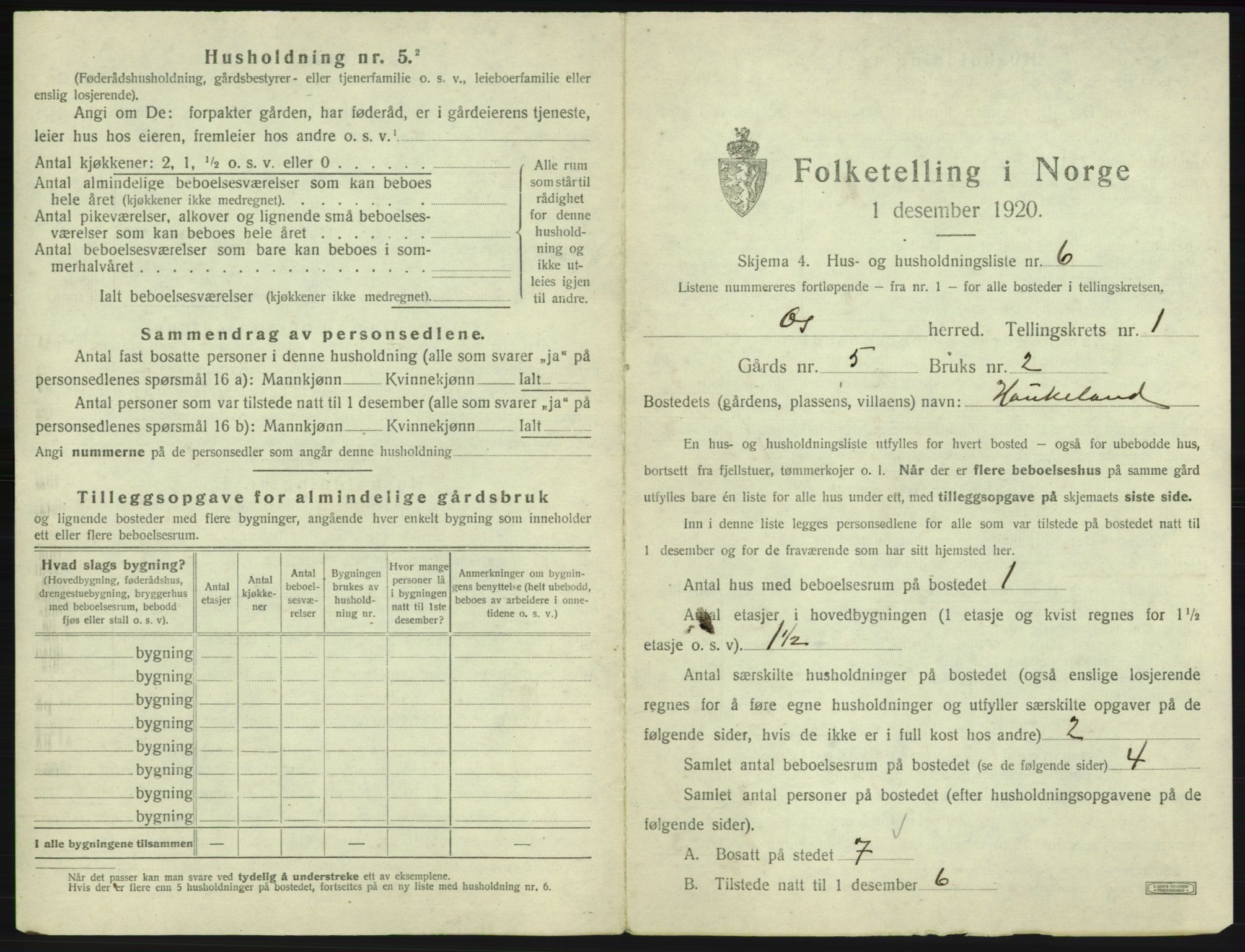 SAB, Folketelling 1920 for 1243 Os herred, 1920, s. 50