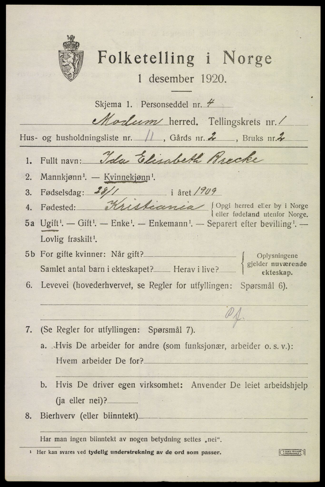 SAKO, Folketelling 1920 for 0623 Modum herred, 1920, s. 4203