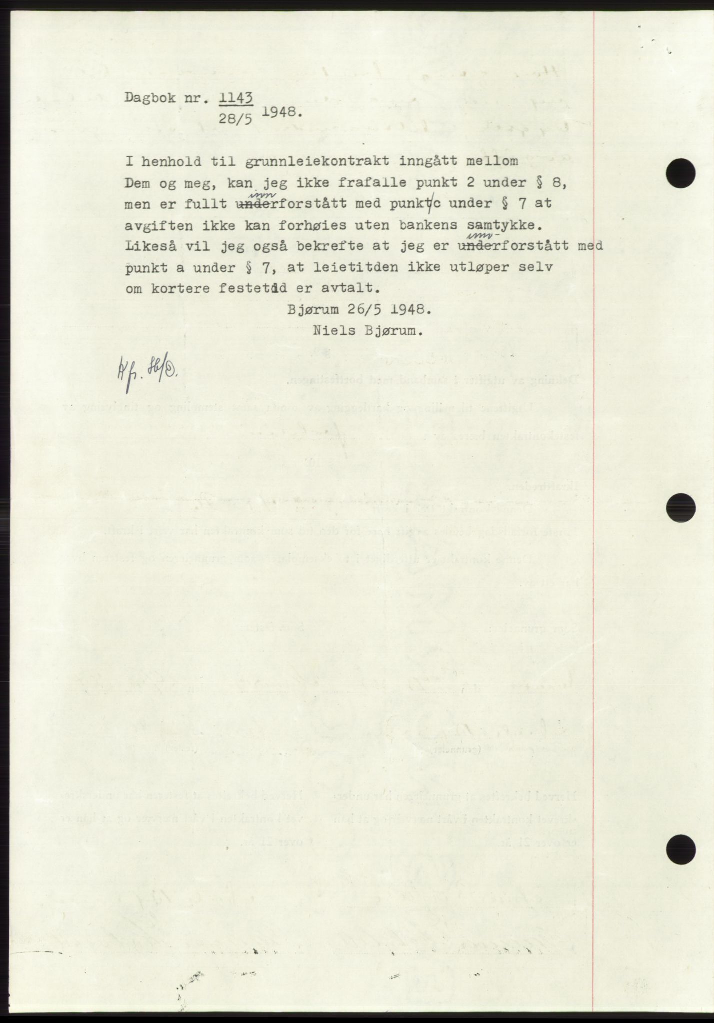 Namdal sorenskriveri, SAT/A-4133/1/2/2C: Pantebok nr. -, 1947-1947, Dagboknr: 1143/1947