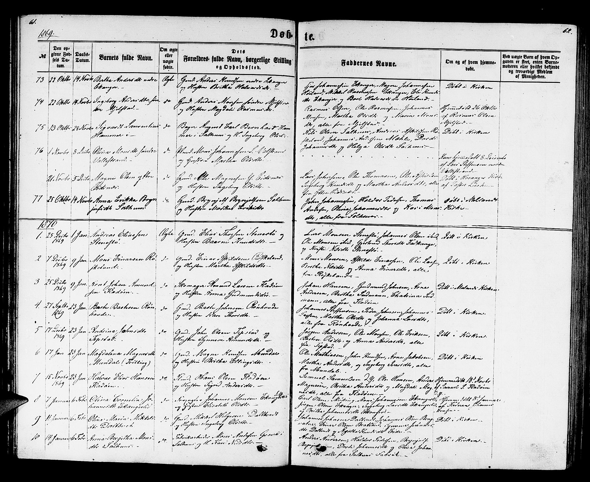 Hamre sokneprestembete, AV/SAB-A-75501/H/Ha/Hab: Klokkerbok nr. B 2, 1863-1880, s. 61-62