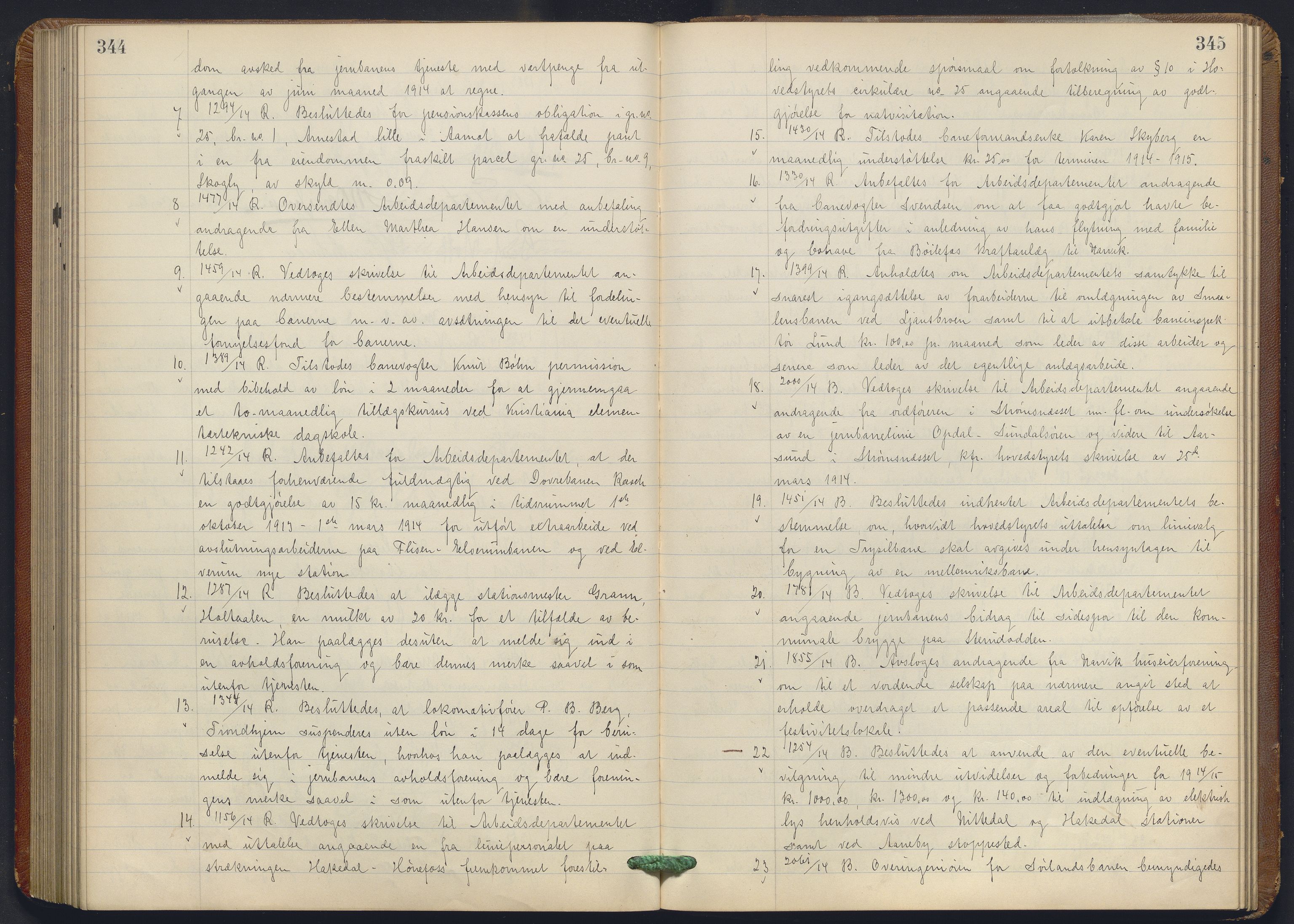 Norges statsbaner, Administrasjons- økonomi- og personalavdelingen, AV/RA-S-3412/A/Aa/L0013: Forhandlingsprotokoll, 1913-1914, s. 344-345
